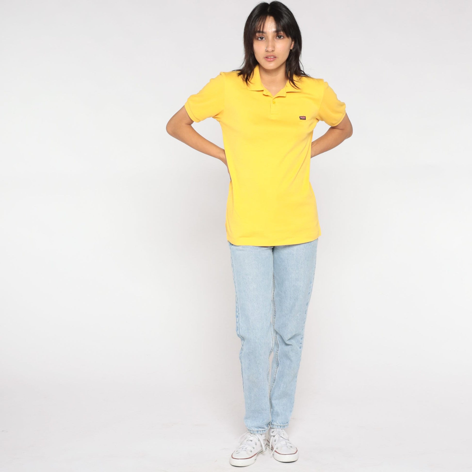 80s Britannia Polo Shirt Yellow Collared Short Sleeve Men's Small