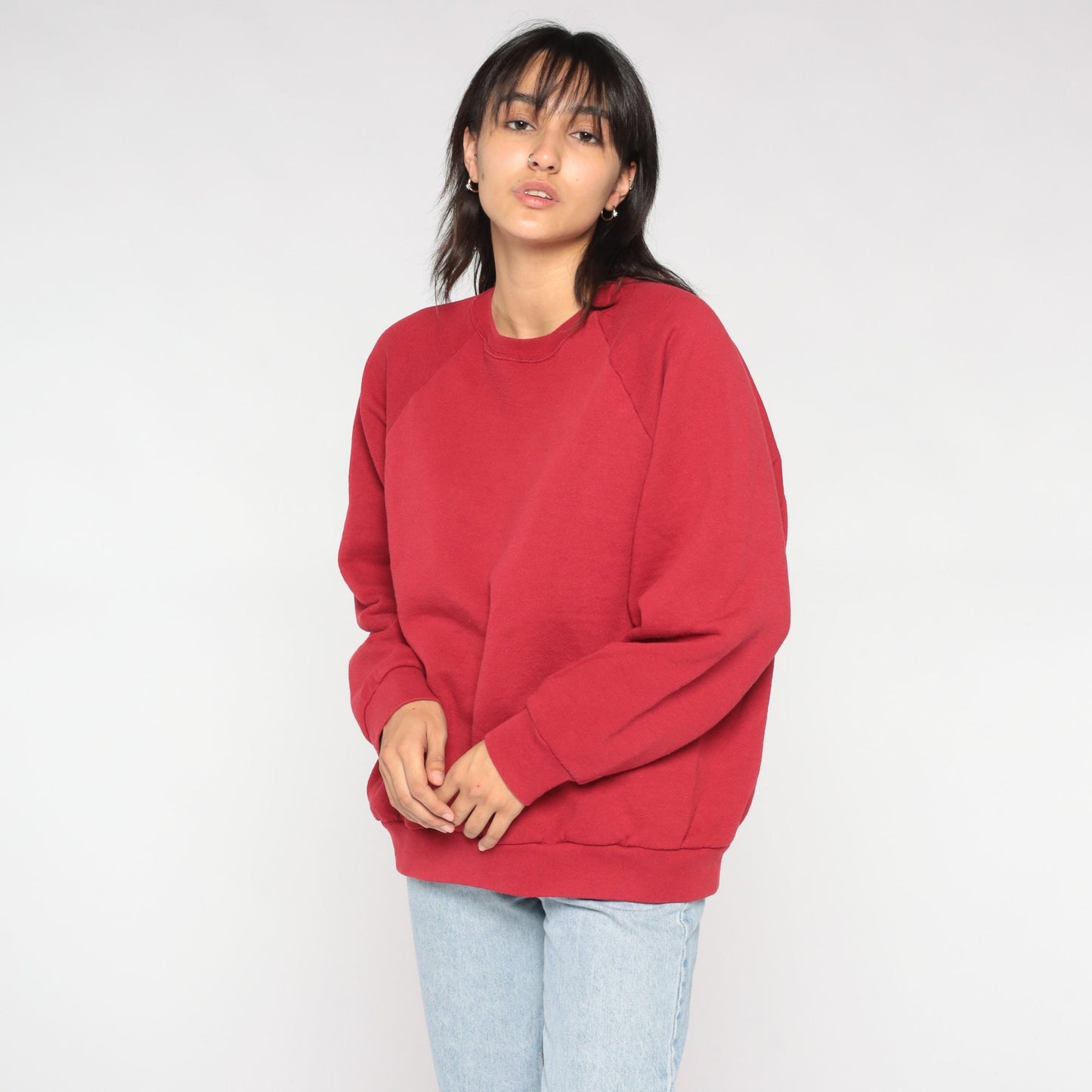 00s Red Raglan Sweatshirt Fruit of the Loom Crewneck Pullover Extra Large XXL