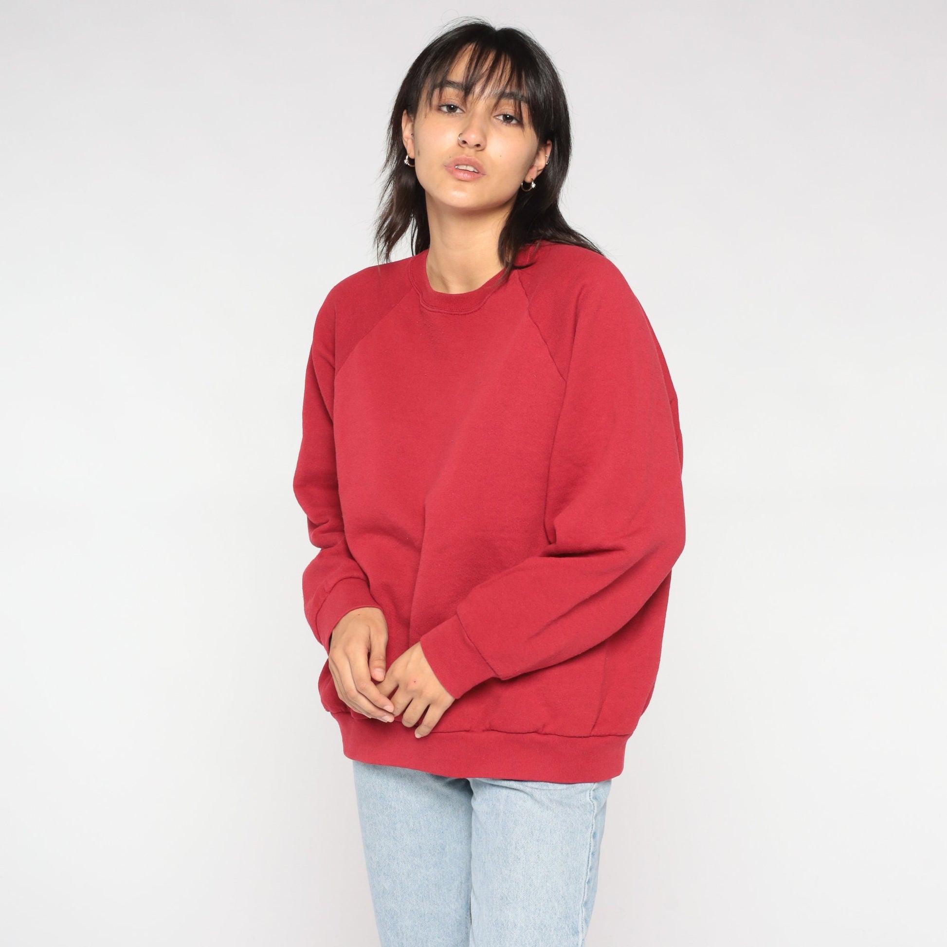00s Red Raglan Sweatshirt Fruit of the Loom Crewneck Pullover Extra Large XXL