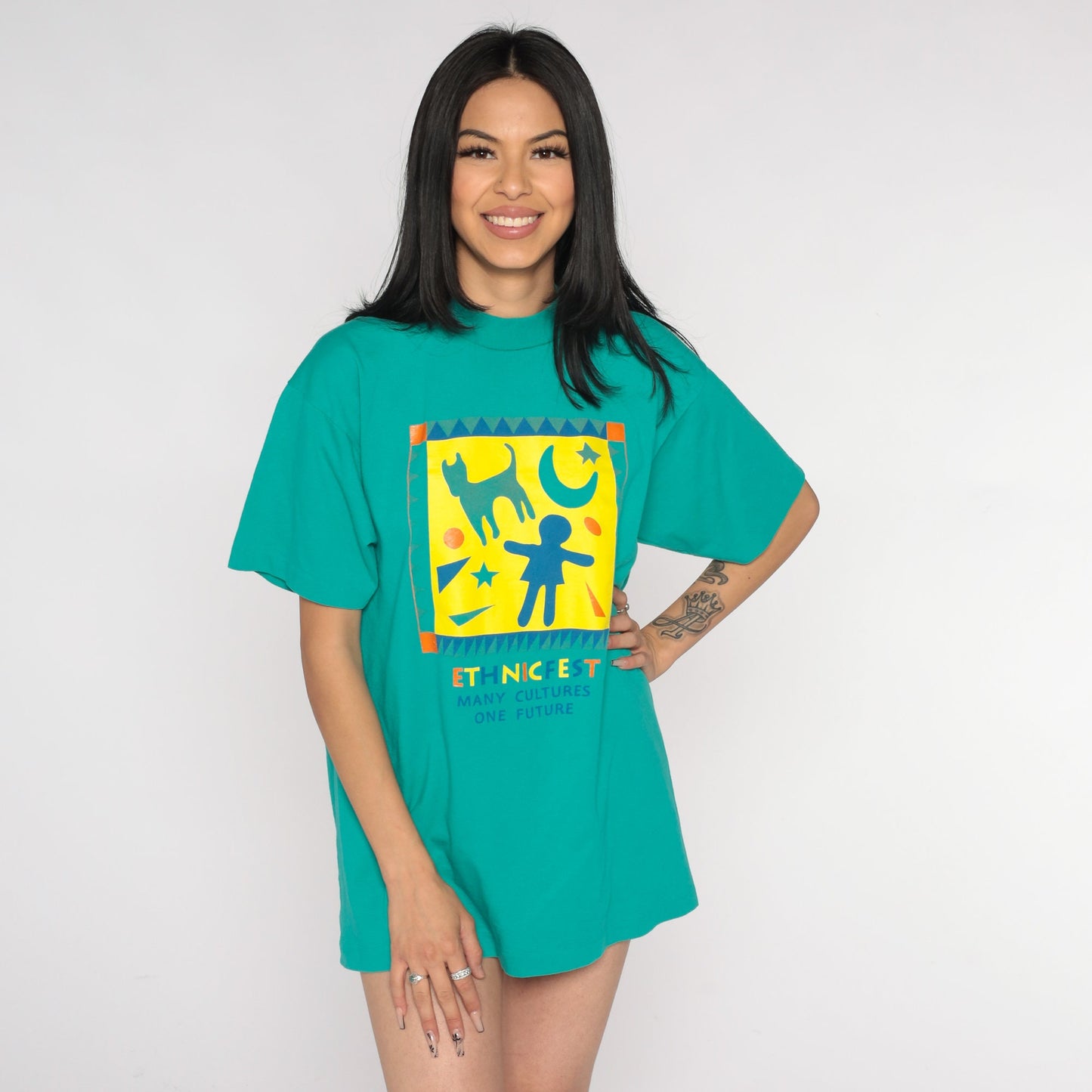 90s Ethnic Fest Tacoma Washington Graphic Tee Green Single Stitch Large L