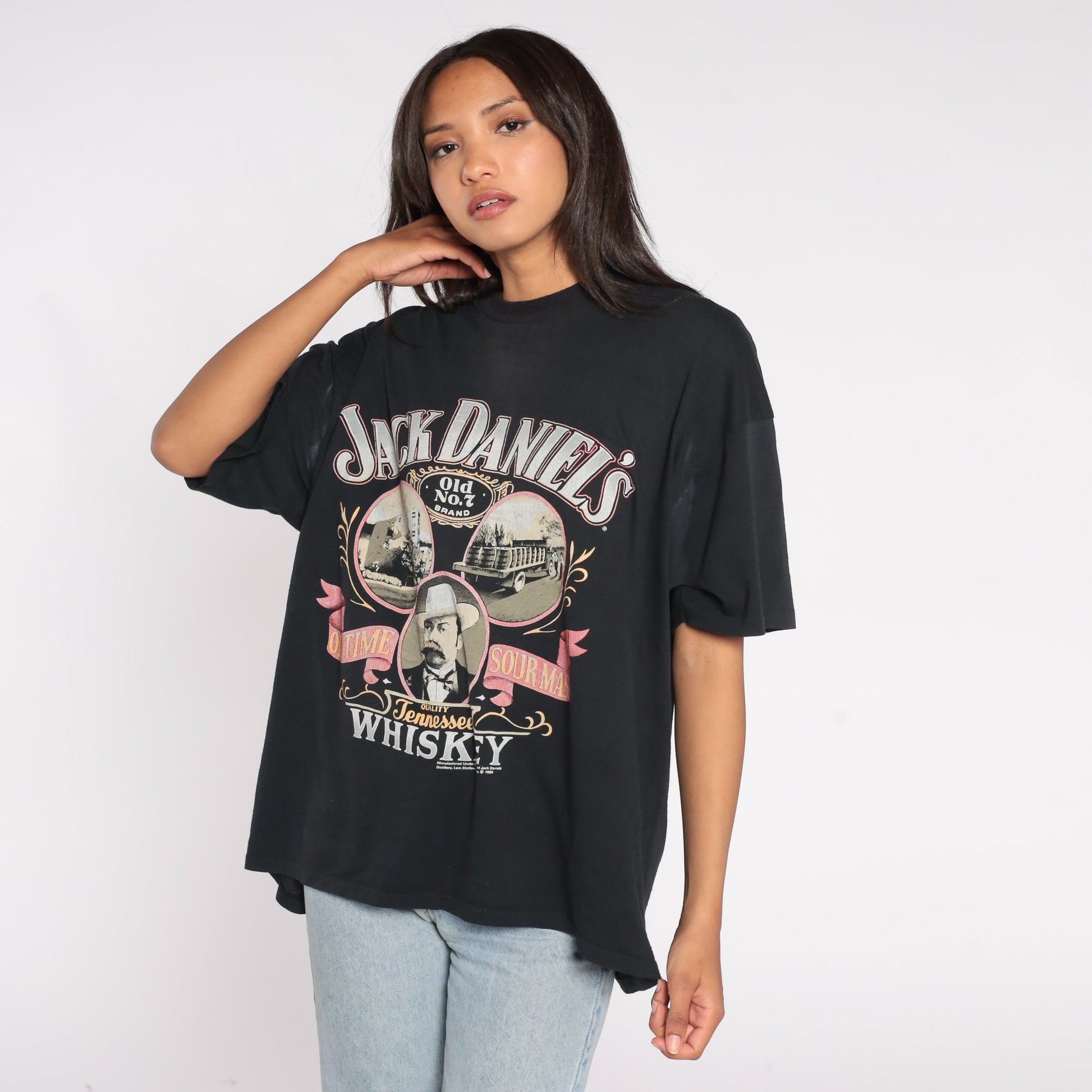 1989 Jack Daniel's Whiskey Graphic T-Shirt Black Cotton Extra Large