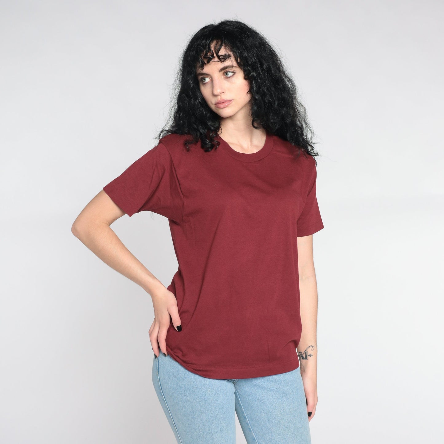 80s Screen Stars Burgundy Single Stitch T-Shirt Plain Tee Medium