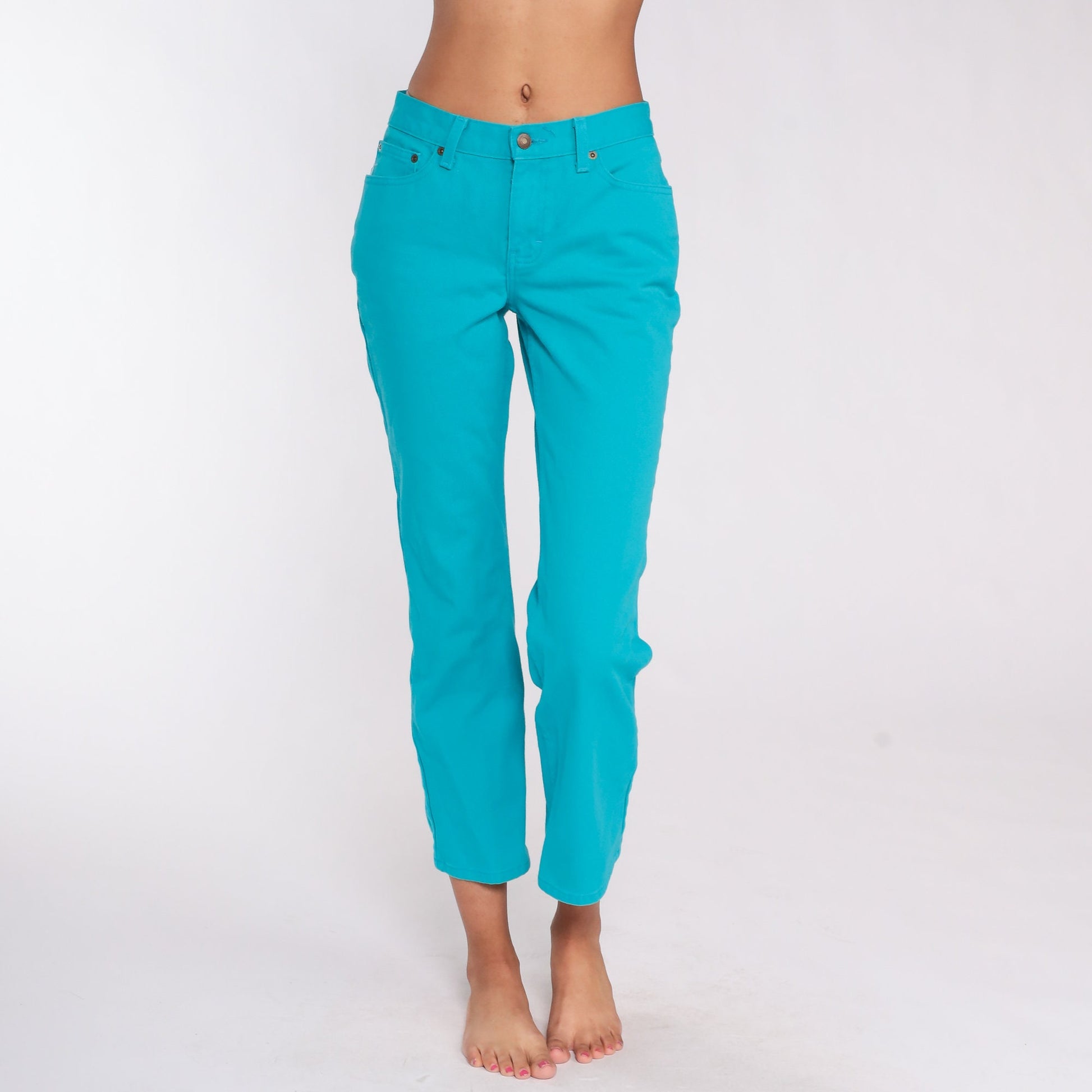 Y2K Turquoise Low Rise Bootcut Jeans Straight Leg 00s Denim Small 4