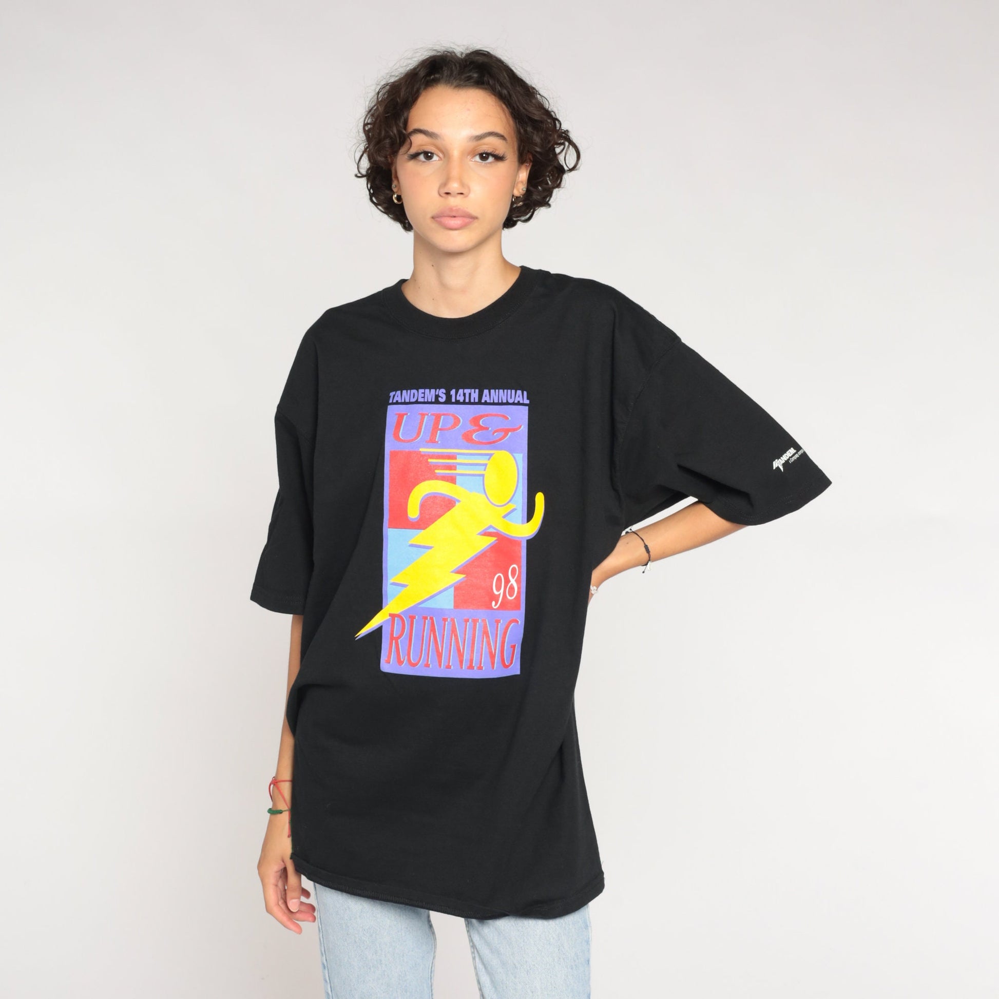 1998 Tandem Up and Running Race Graphic T-Shirt Black Men's Extra Large