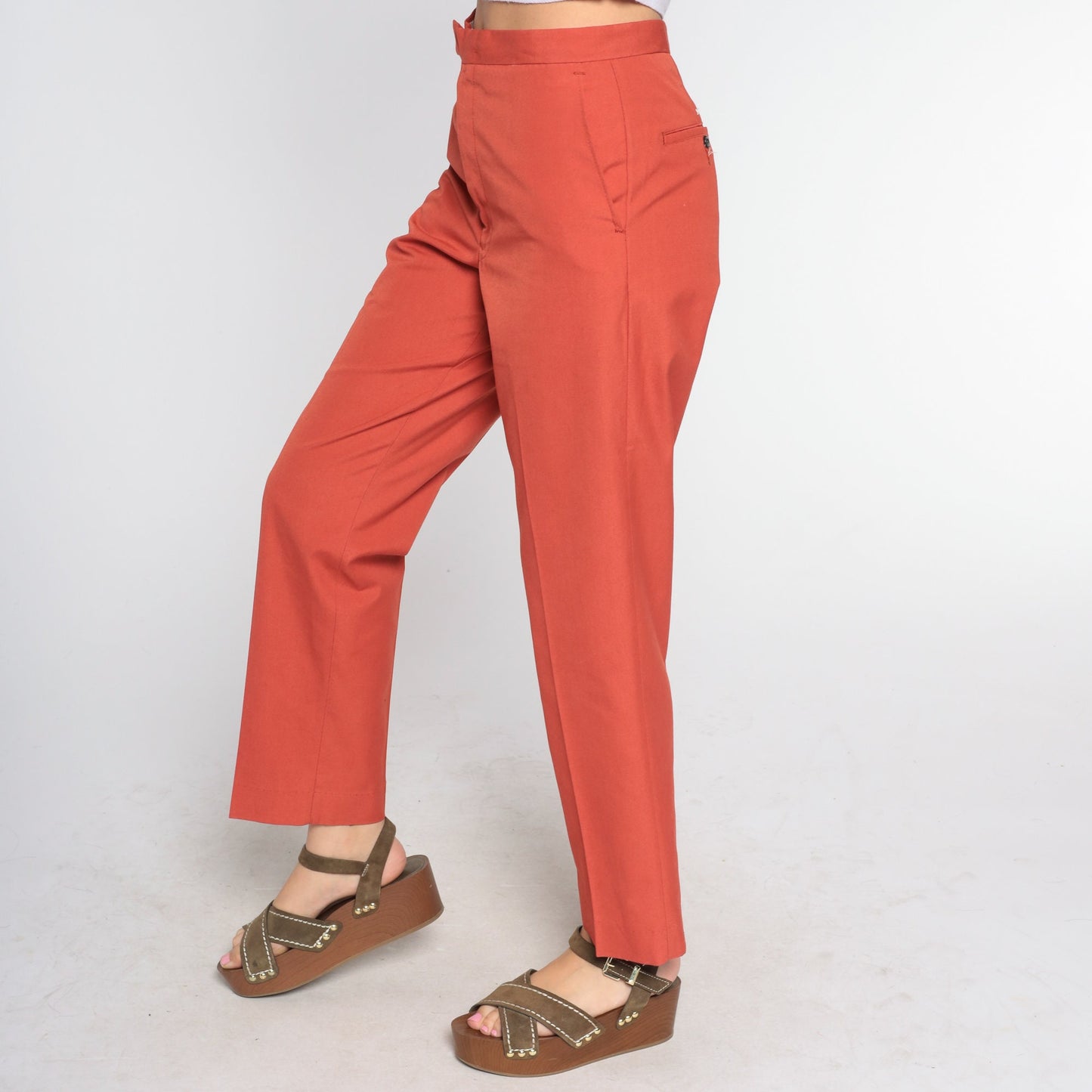 70s Terracotta High-Rise Straight Leg Trousers Small S