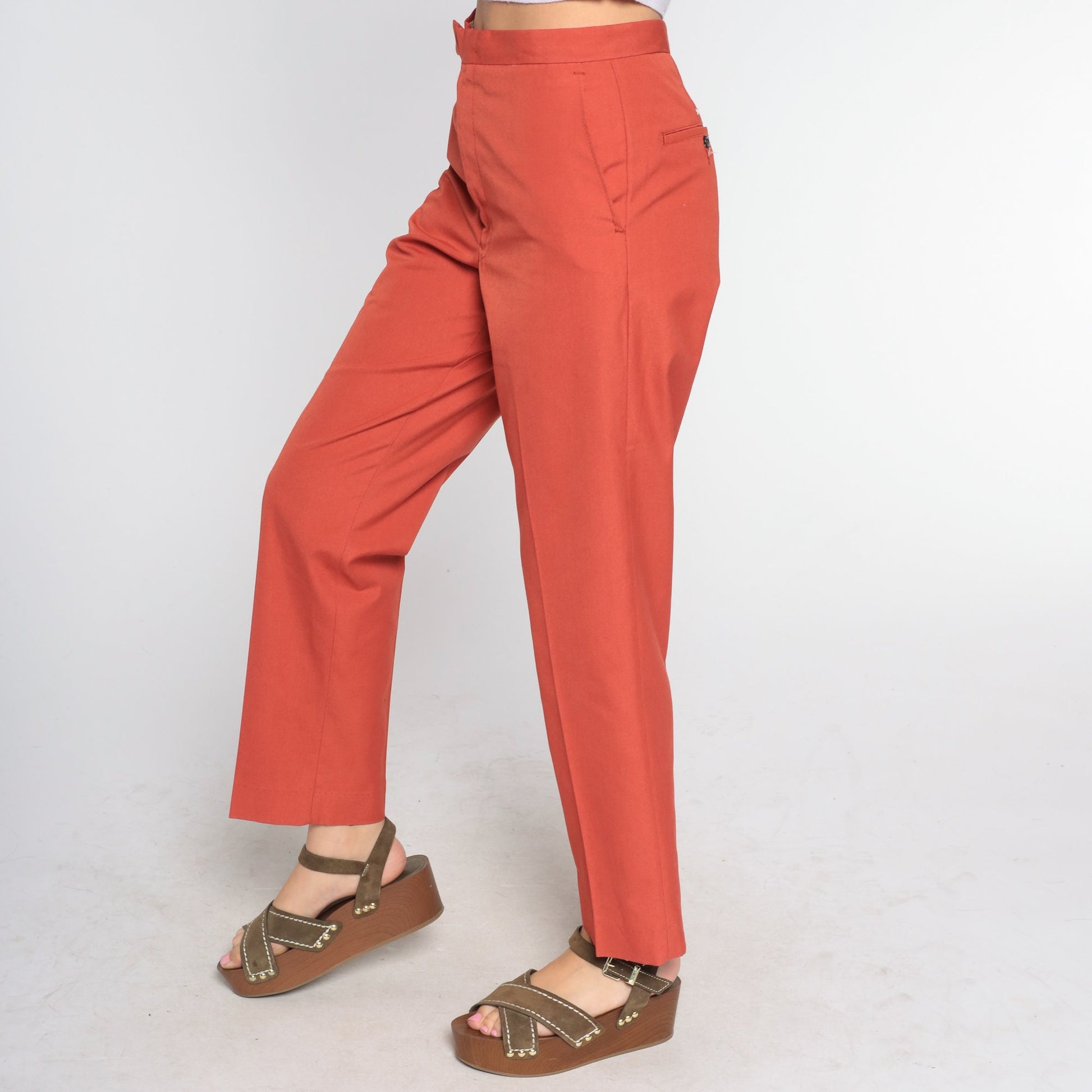 70s Terracotta High-Rise Straight Leg Trousers Small S