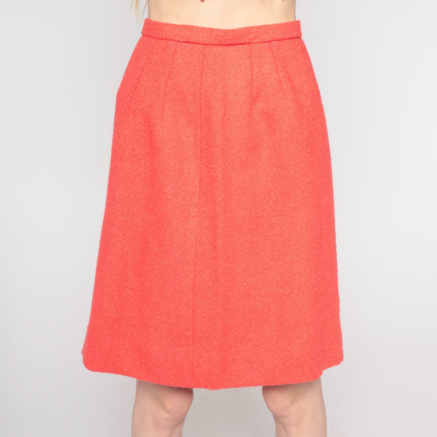 60s Salmon Wool Blend Pencil Skirt High Waisted Knee Length 2XS