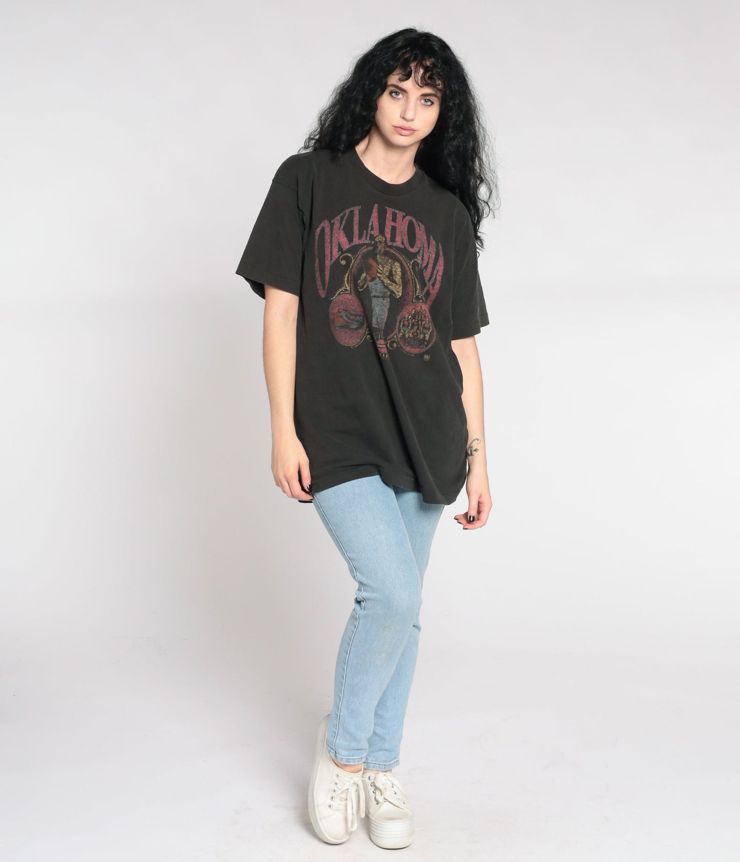 90s Oklahoma Basketball College T-Shirt Faded Black Single Stitch Extra Large
