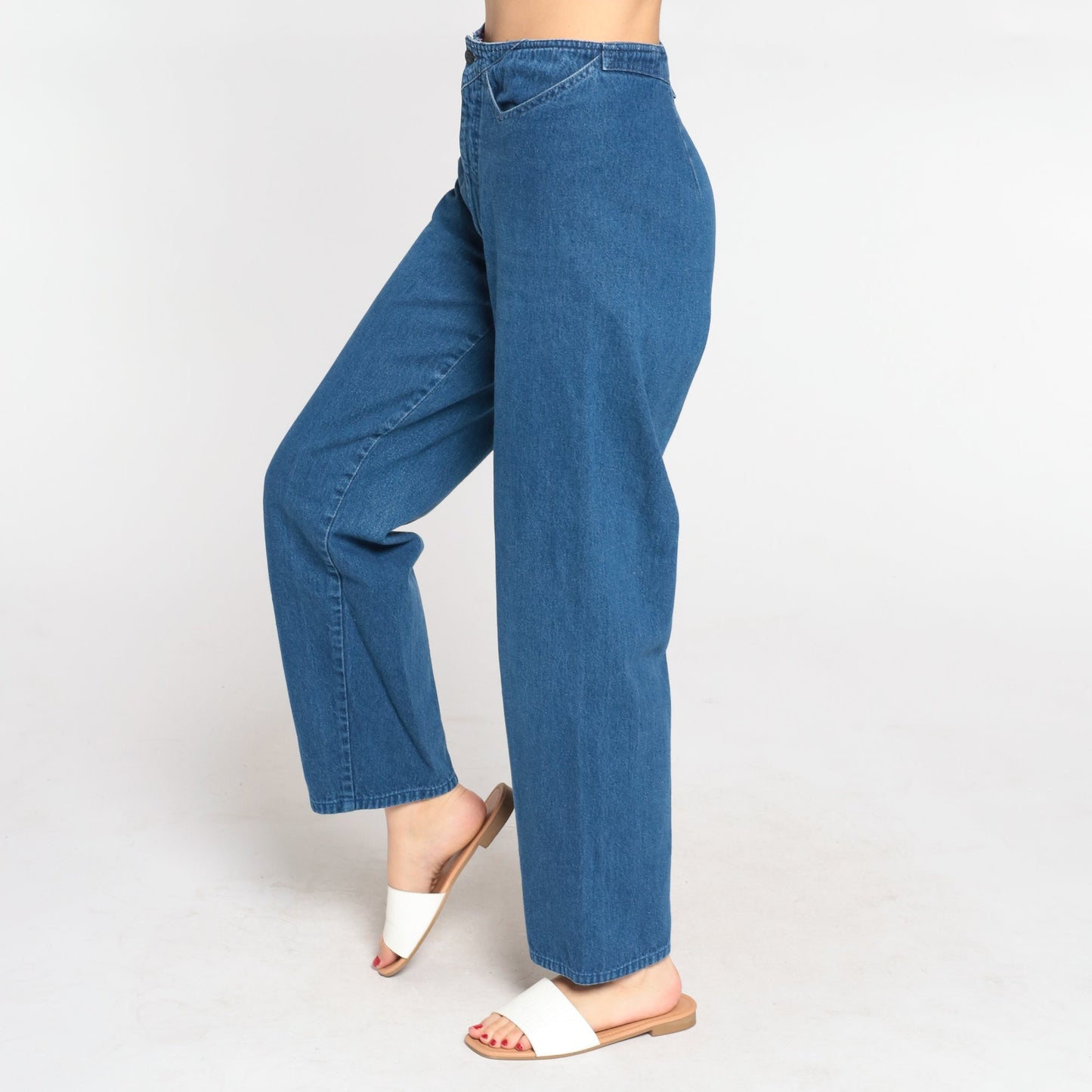 90s High Waisted Straight Leg Jeans Blue Denim Stitchwork Small S