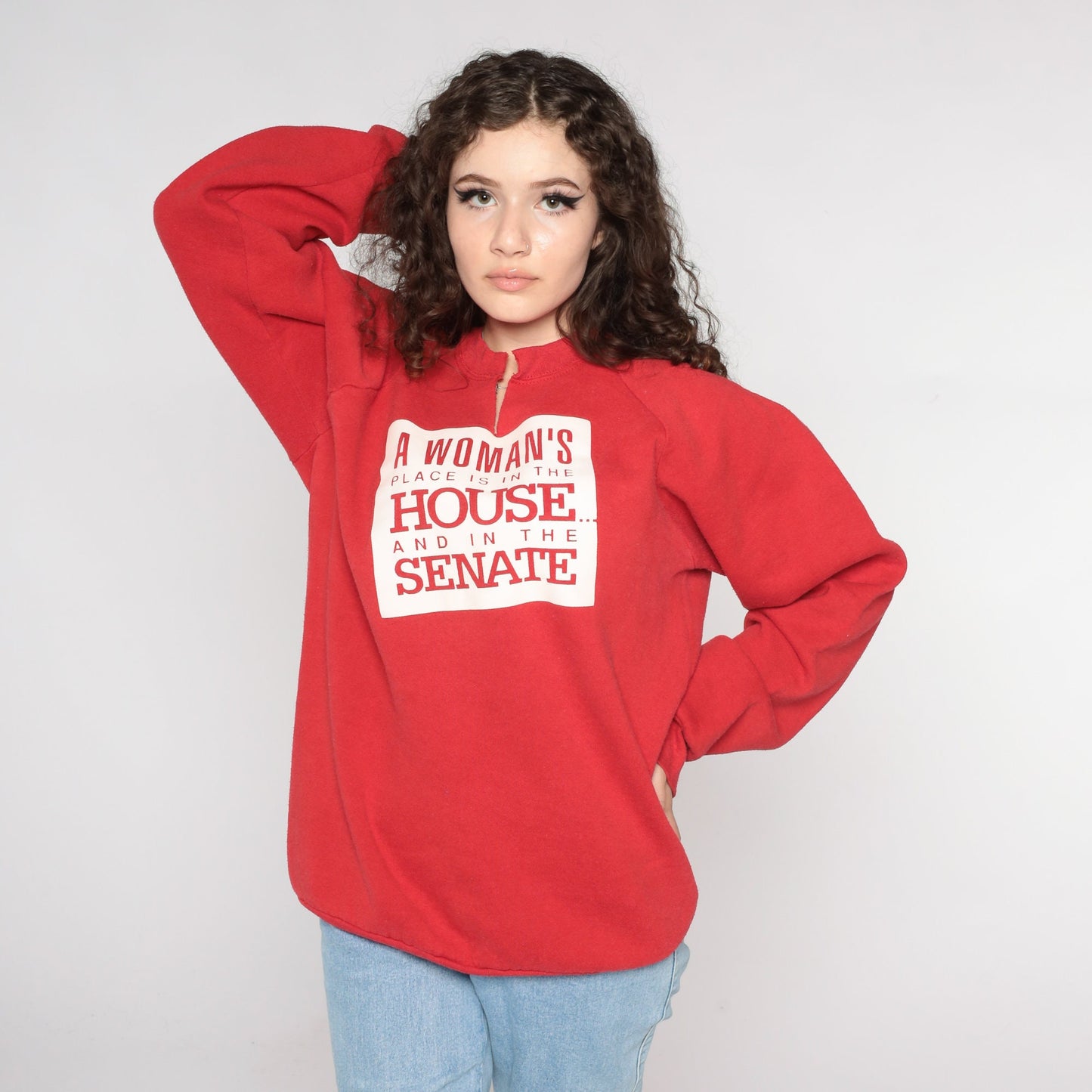 90s A Woman's Place Feminist Political Sweatshirt Josie Heath Red Raglan Extra Large XXL