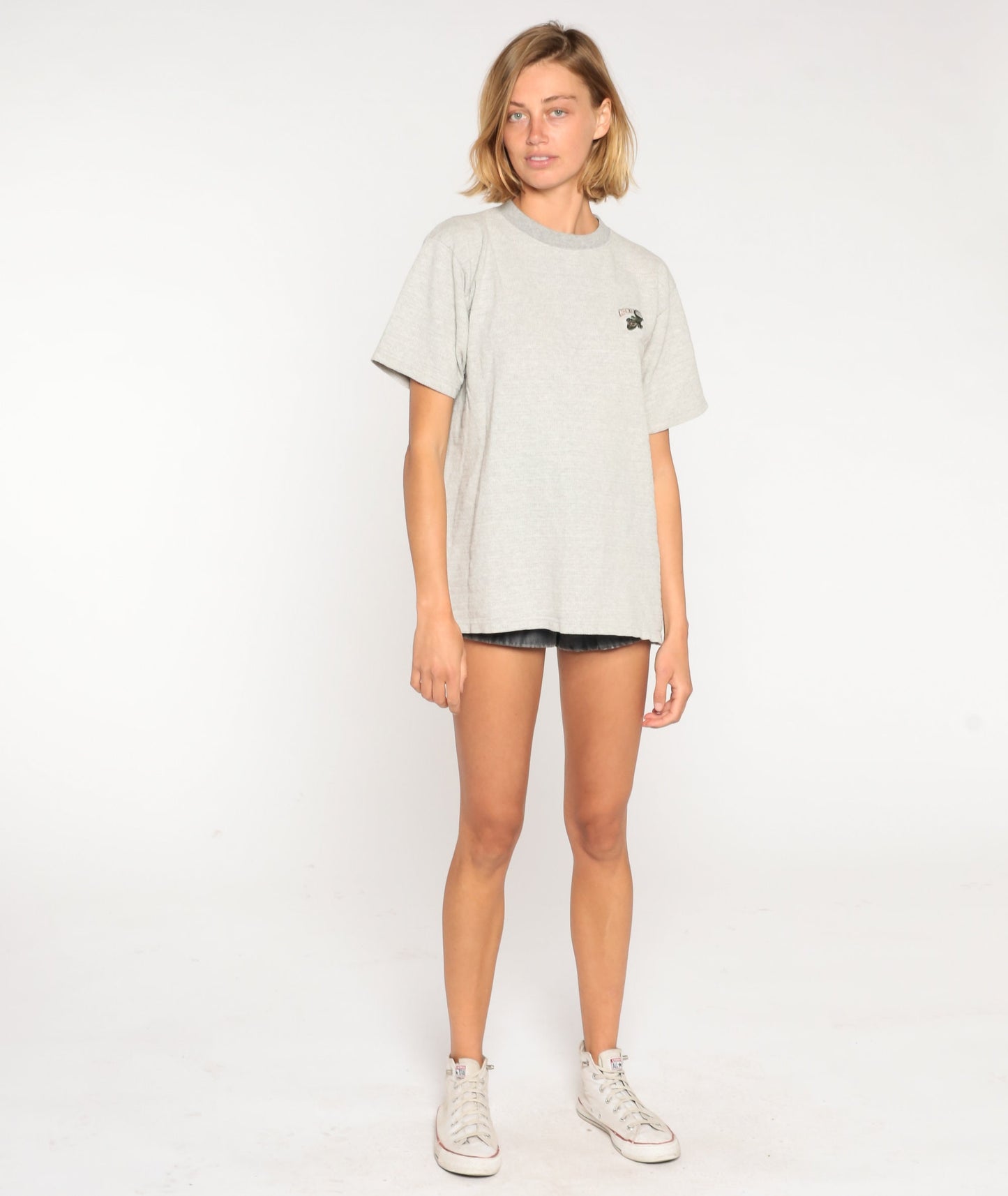 90s Gecko Hawaii Embroidered Logo T-Shirt Heather Grey Ribbed Cotton Large