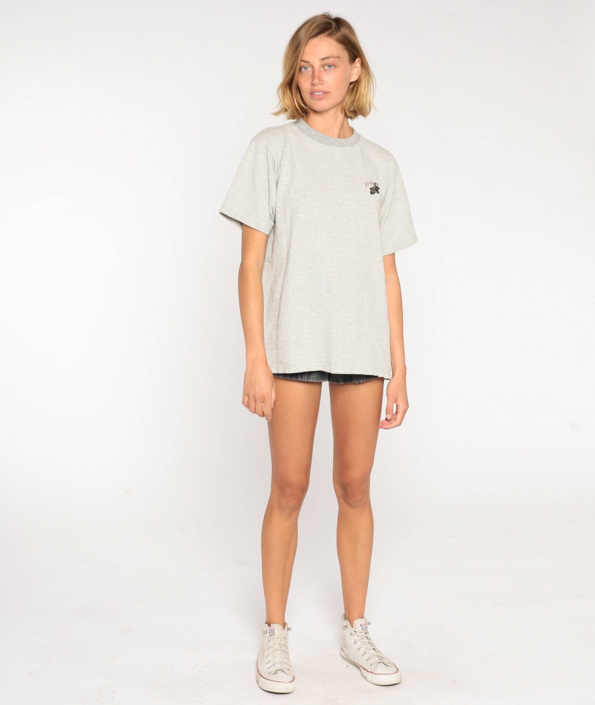 90s Gecko Hawaii Embroidered Logo T-Shirt Heather Grey Ribbed Cotton Large