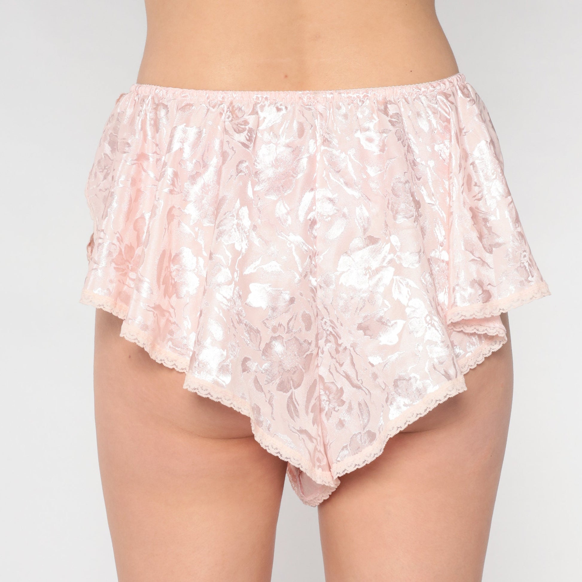 90s Baby Pink Floral Satin Sleep Shorts High Cut Tap Shorts Medium Large