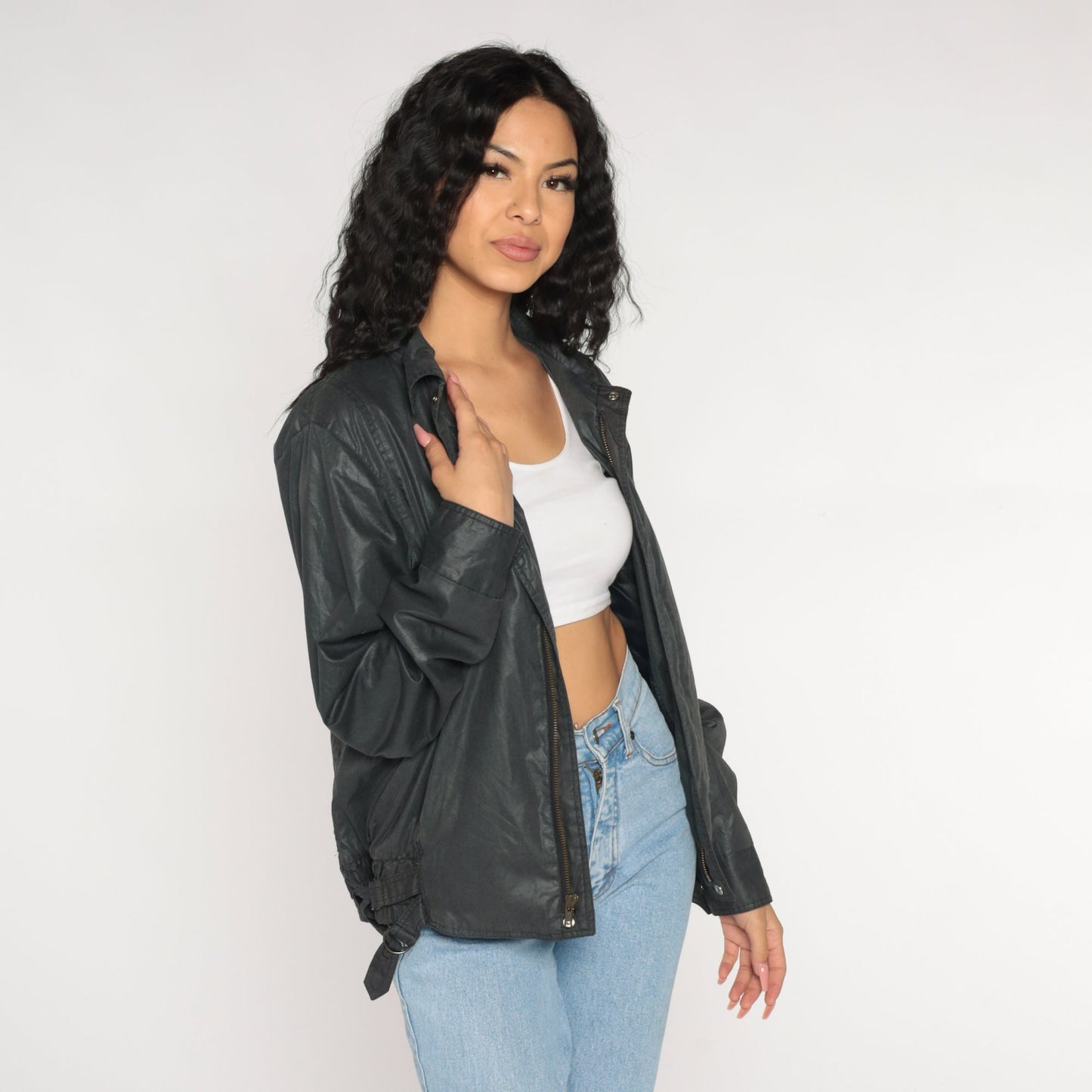 90s Ellesse Windbreaker Jacket Charcoal Grey Zip-Up Medium