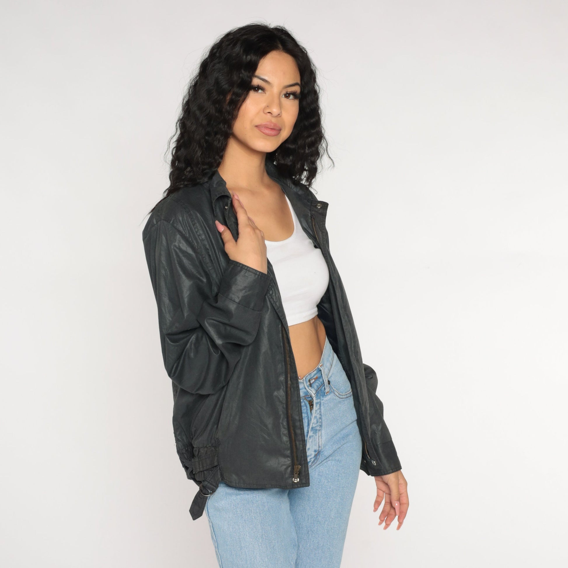 90s Ellesse Windbreaker Jacket Charcoal Grey Zip-Up Medium