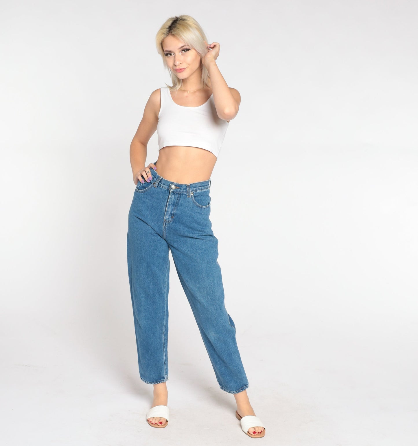 90s High Waist Straight Leg Jeans Blue Denim Small S