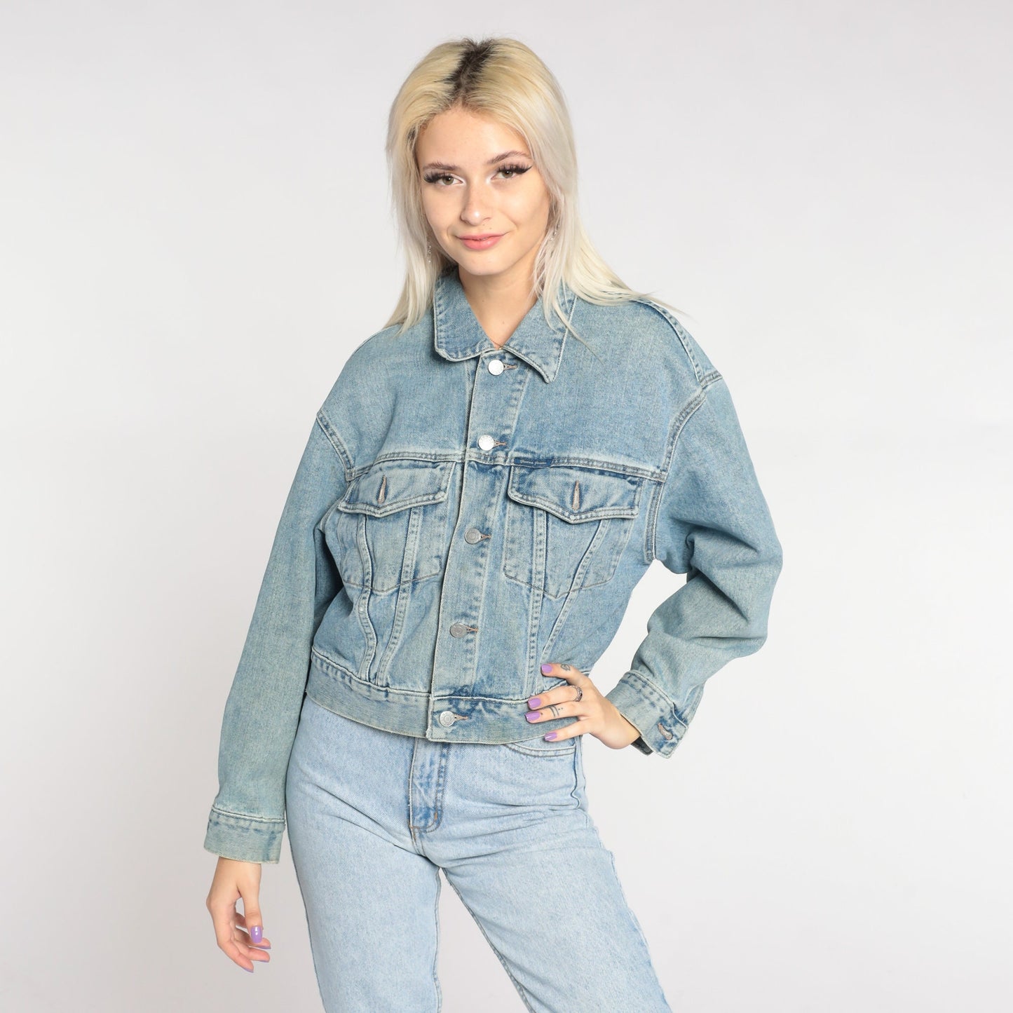 90s Guess Denim Jacket Blue Cropped Jean Coat Small S
