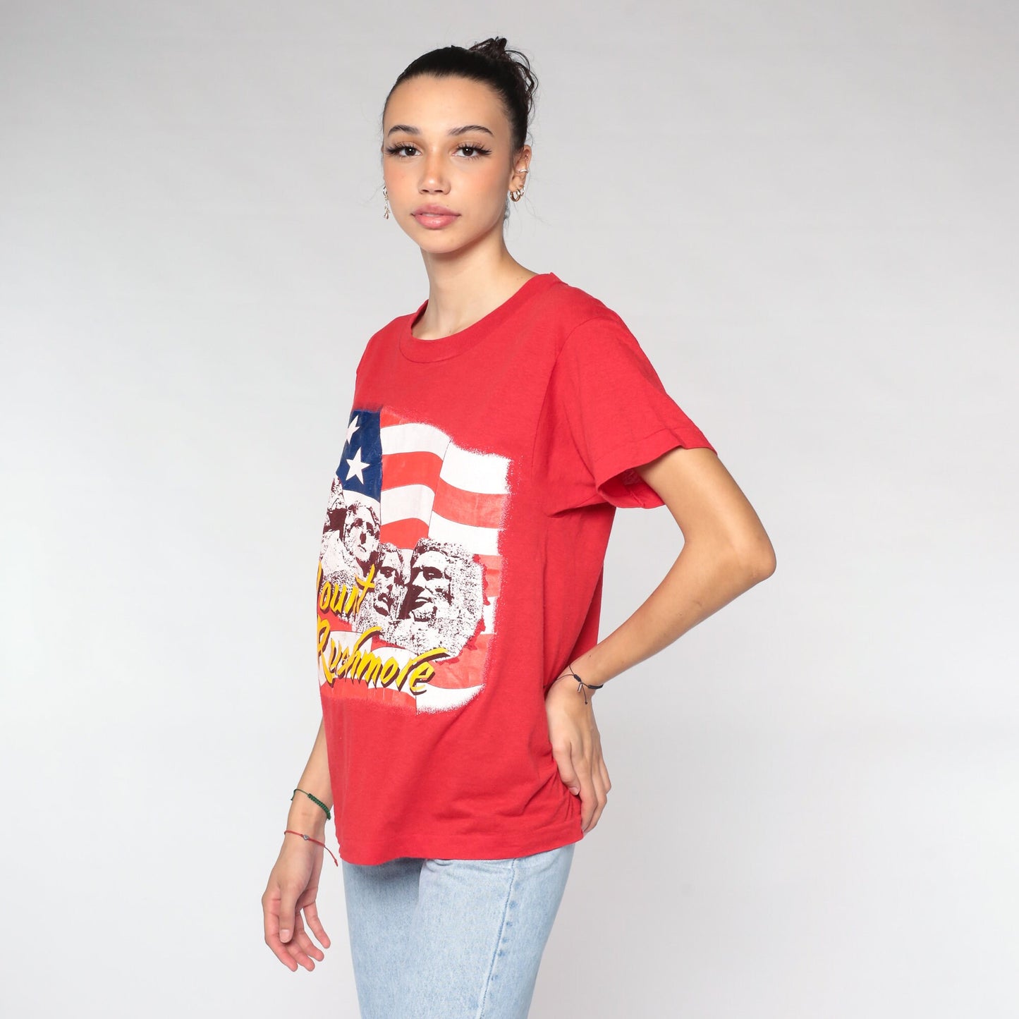 80s Mount Rushmore Single Stitch T-Shirt Red Graphic Tee Medium M