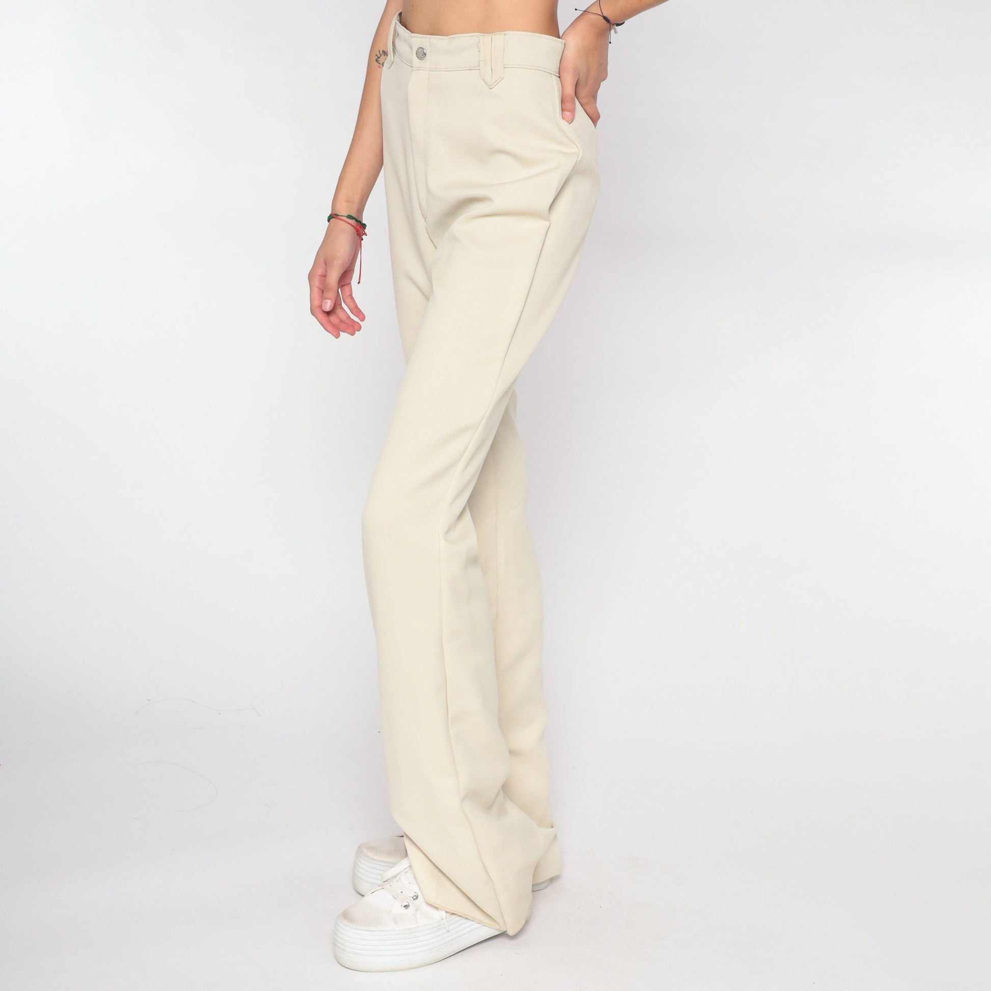 70s Cream High-Rise Straight Leg Trousers Small S