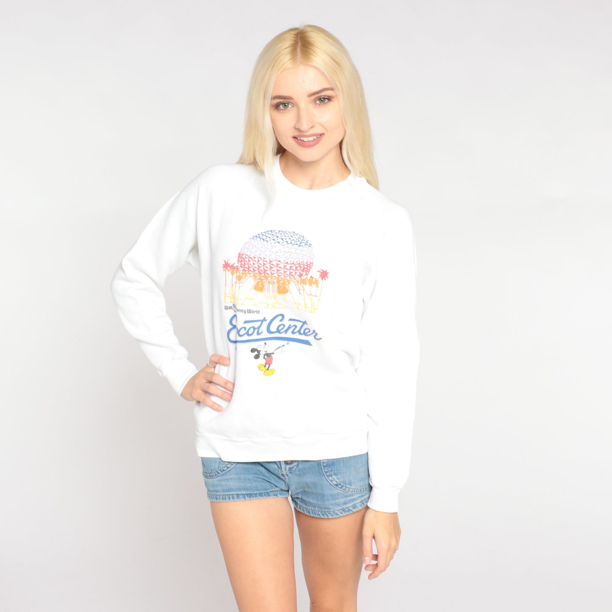 90s Epcot Center Walt Disney World Raglan Sweatshirt White Graphic Medium