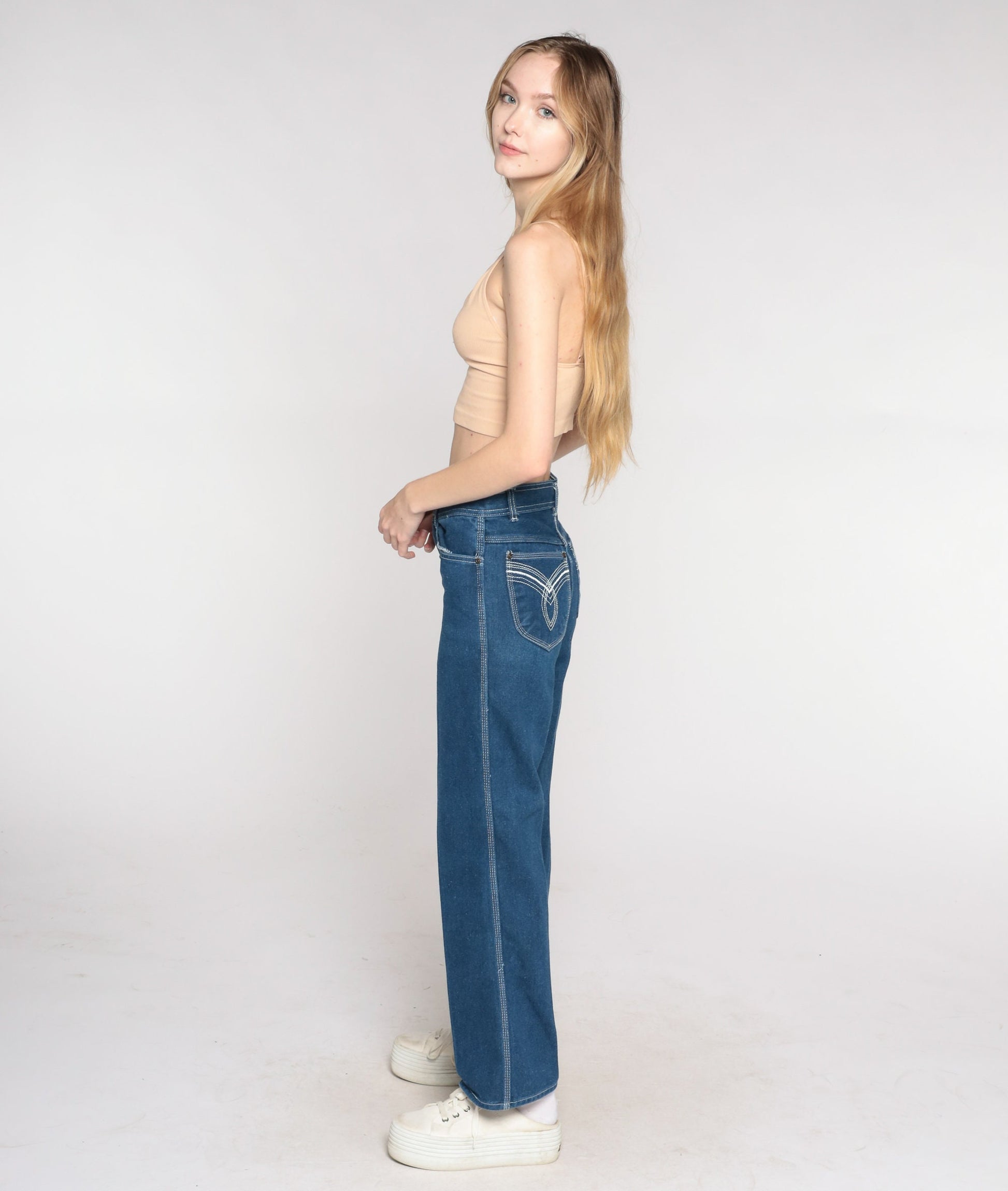 80s Delance High-Waist Straight-Leg Jeans Dark Blue Denim Small