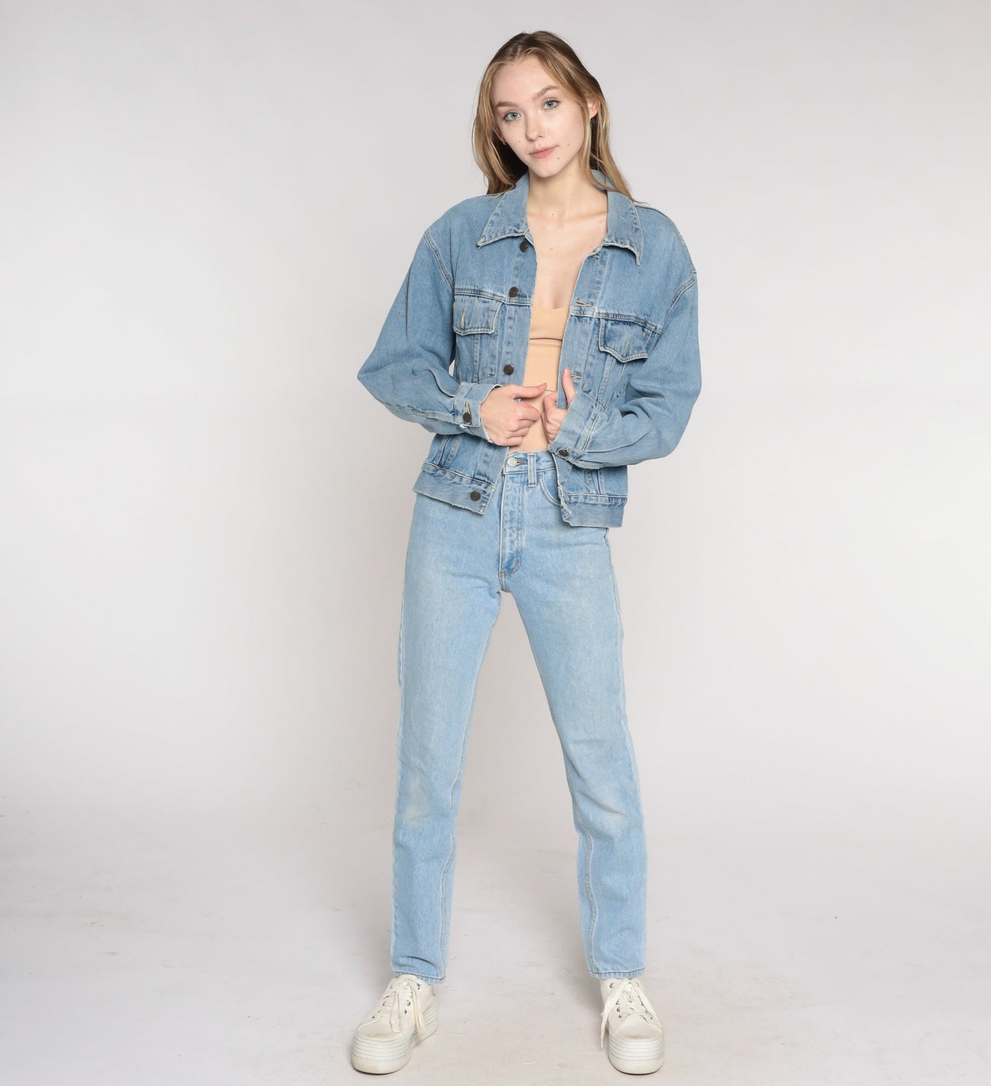 Y2K Blue Denim Jacket Button-Up Jean Jacket Cotton Medium M
