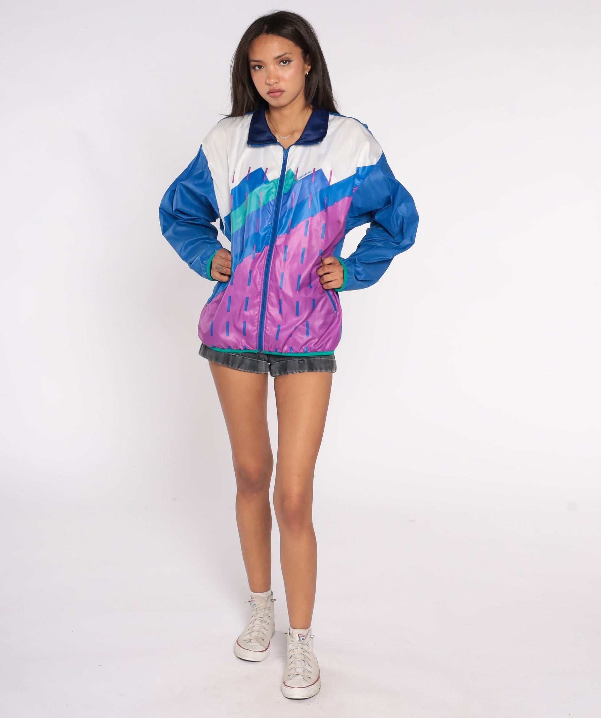 90s Louis Garneau Cycling Windbreaker Jacket Blue Purple White Medium M