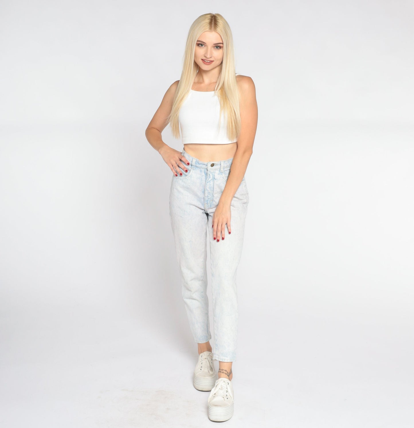 90s Gitano Acid Wash High Waisted Jeans Light Blue Tapered Ankle Snap XS
