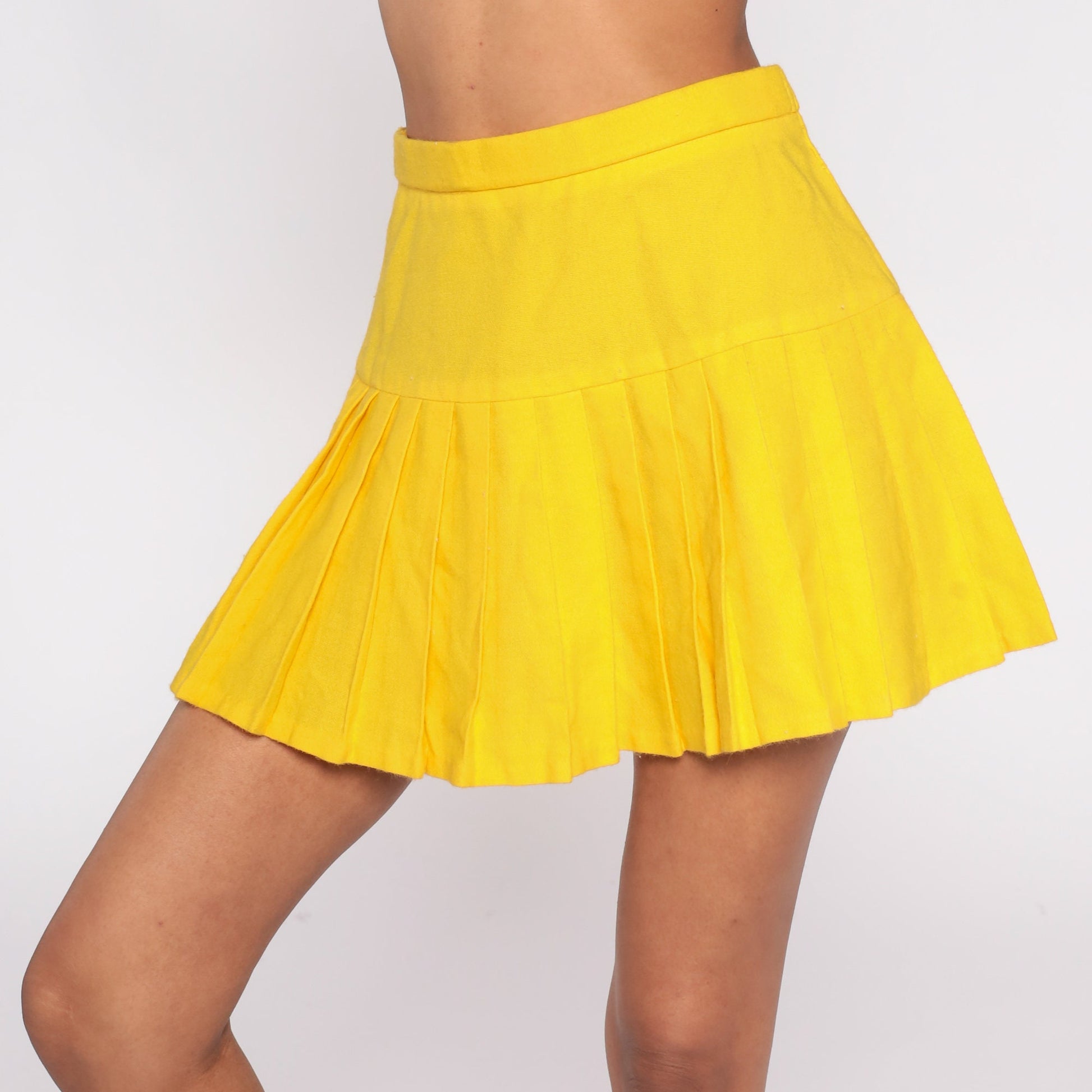 70s Albion Yellow Pleated Mini Skirt High Waist Extra Small