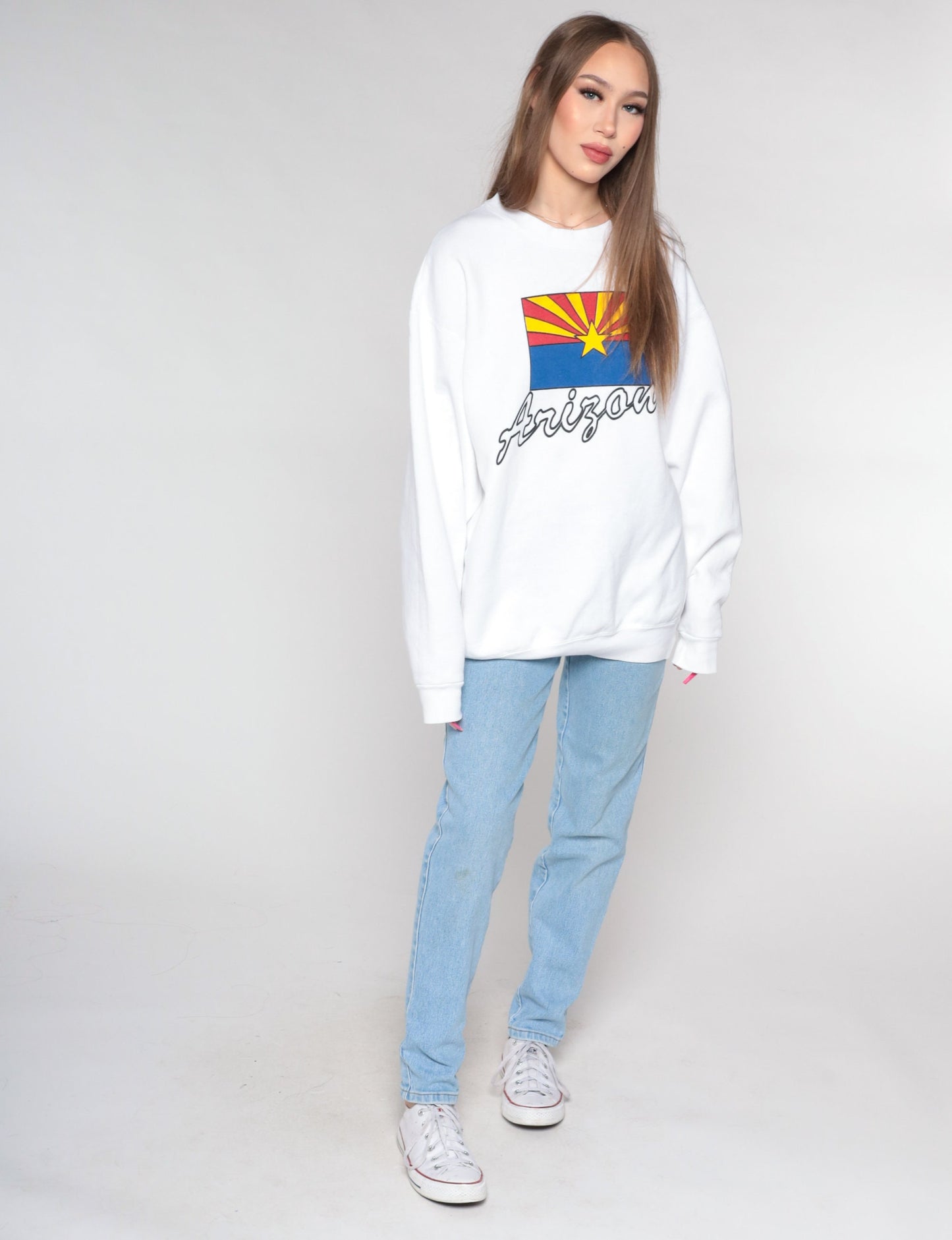 90s Arizona Flag Spellout Sweatshirt White Graphic Crewneck Extra Large XXL