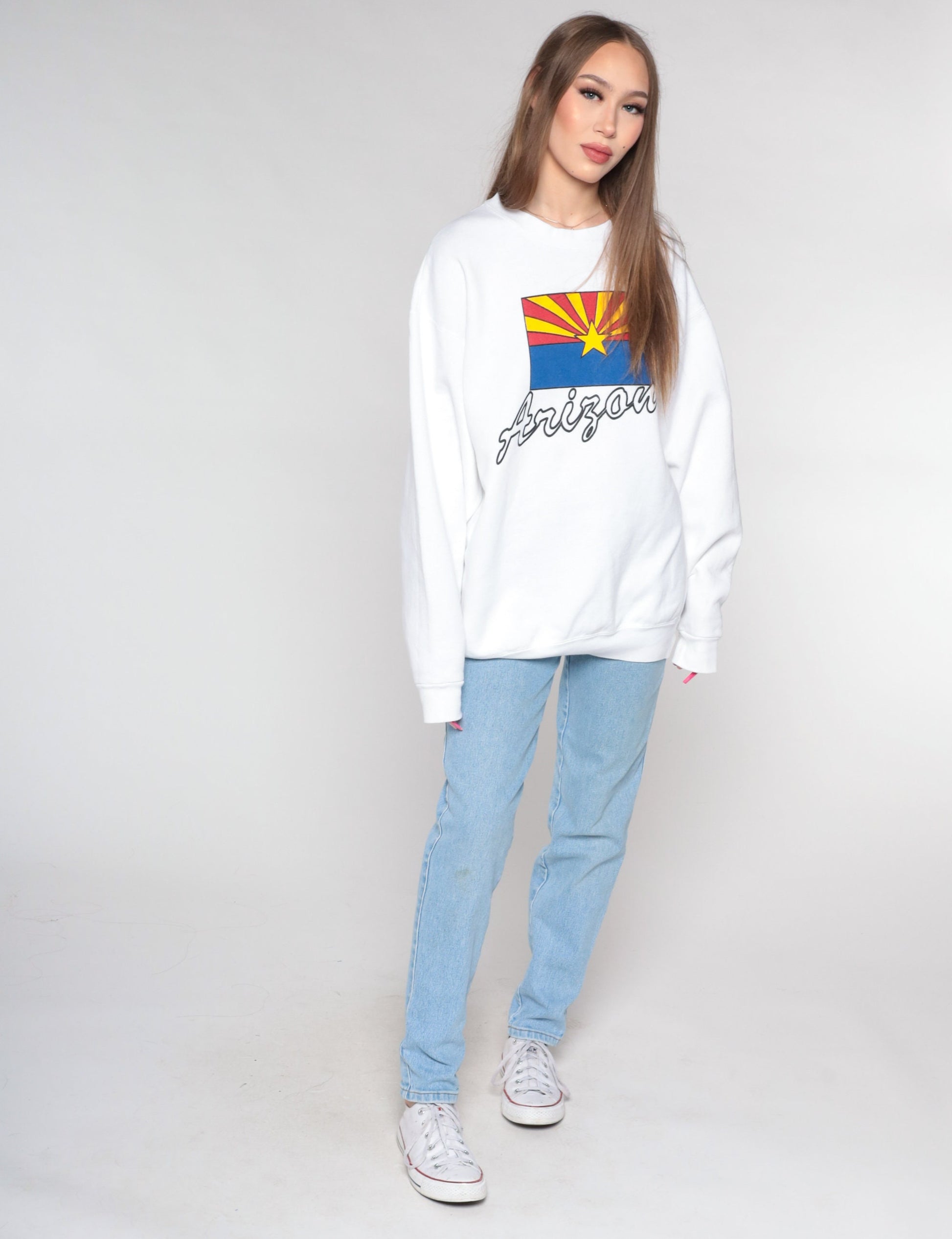 90s Arizona Flag Spellout Sweatshirt White Graphic Crewneck Extra Large XXL