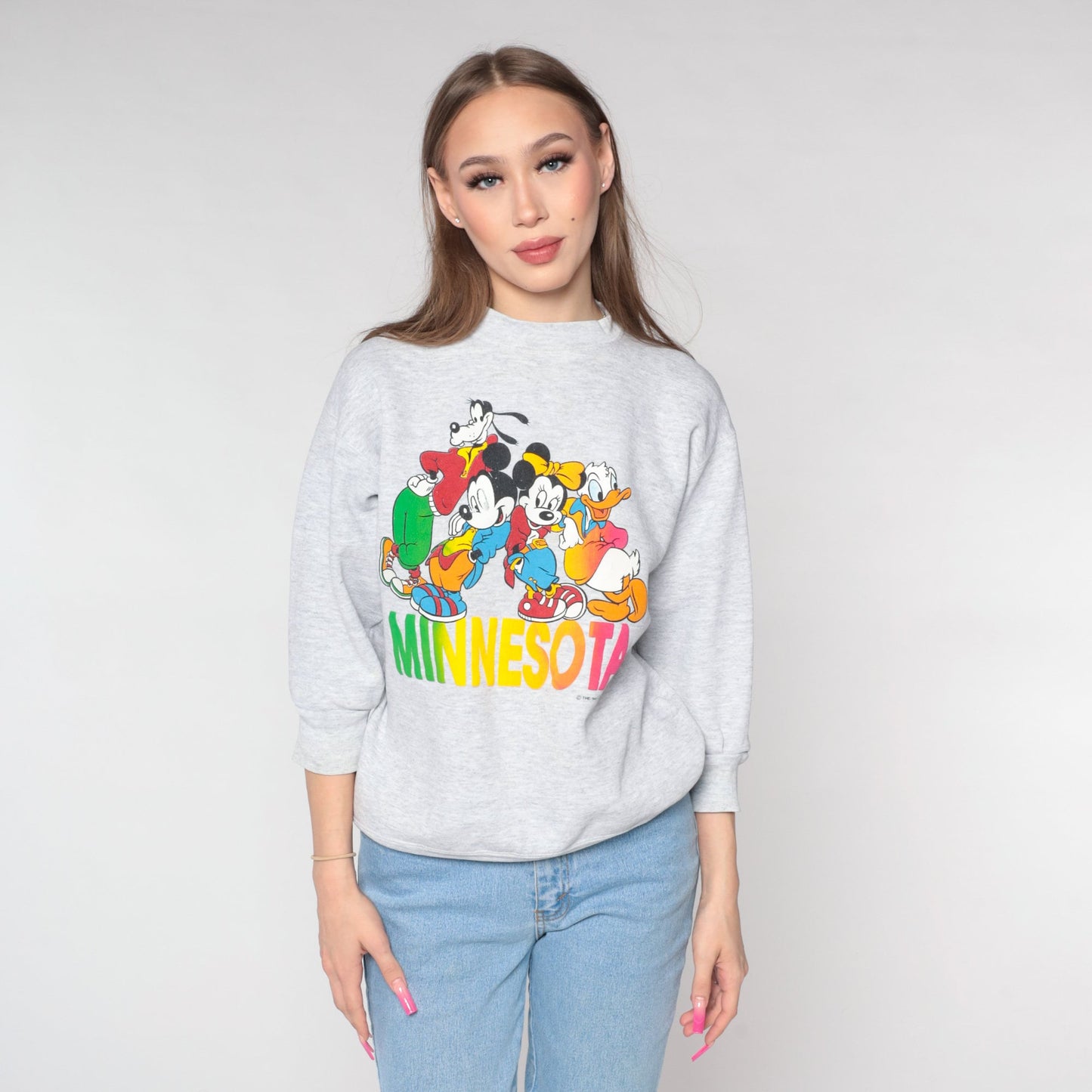 90s Disney Minnesota Mickey Mouse Sweatshirt Crewneck Grey Medium