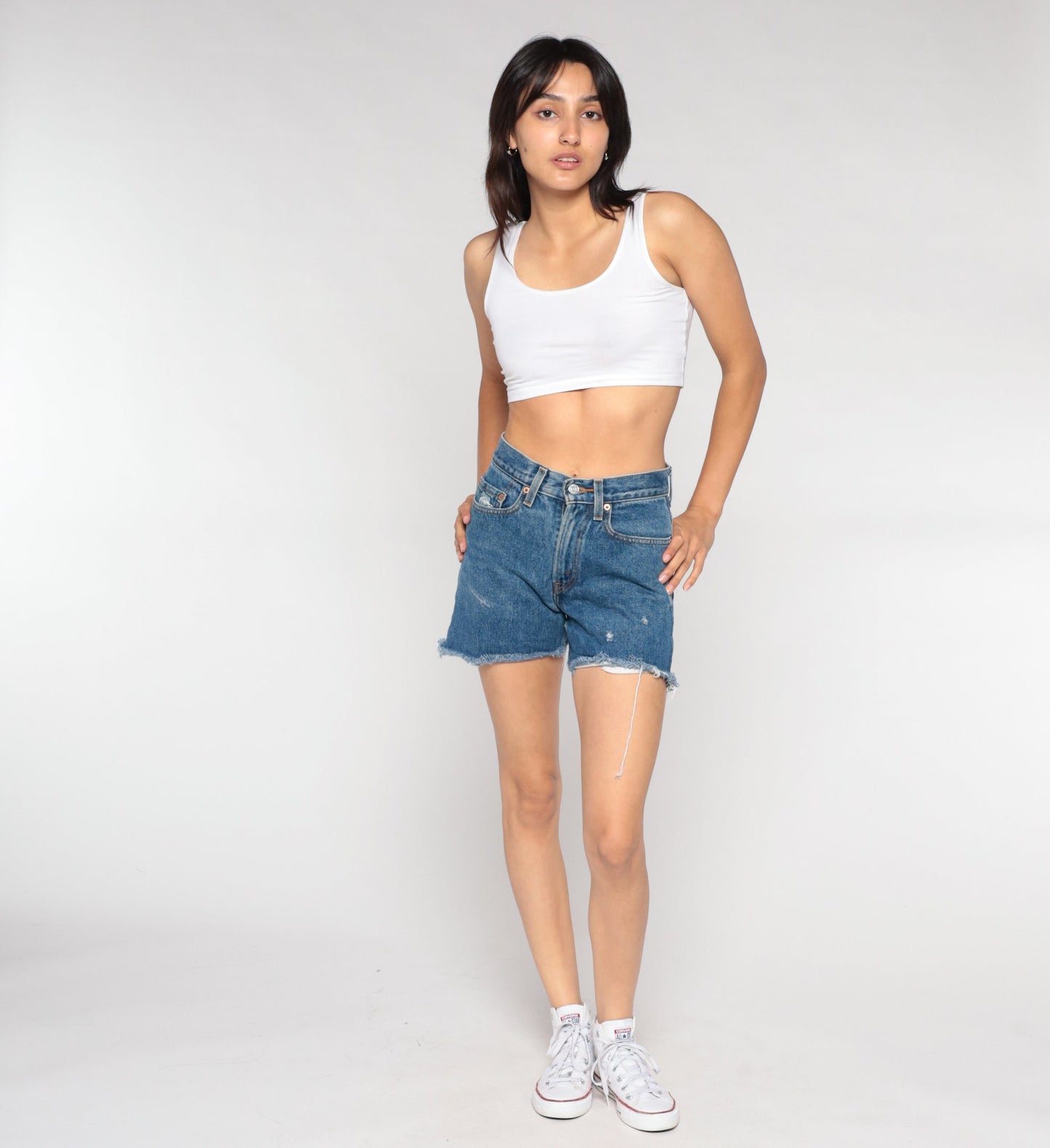 Levi's 569 Y2K Denim Cut-Off Shorts Blue Frayed Mid Rise Extra Small