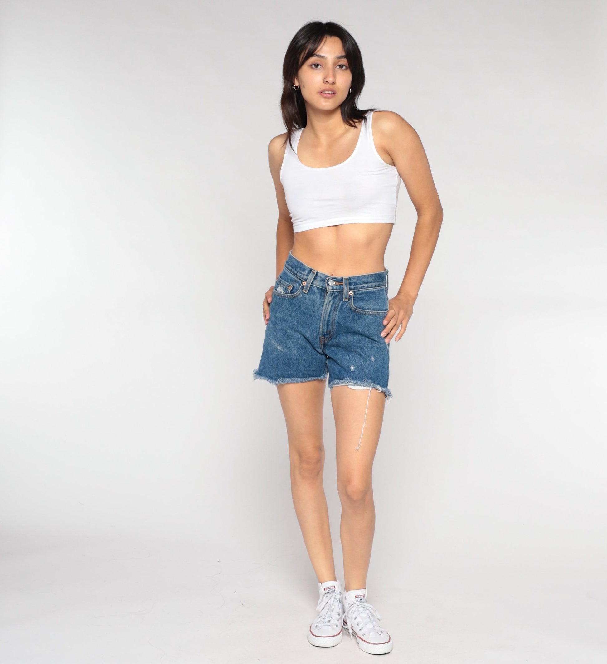 Levi's 569 Y2K Denim Cut-Off Shorts Blue Frayed Mid Rise Extra Small