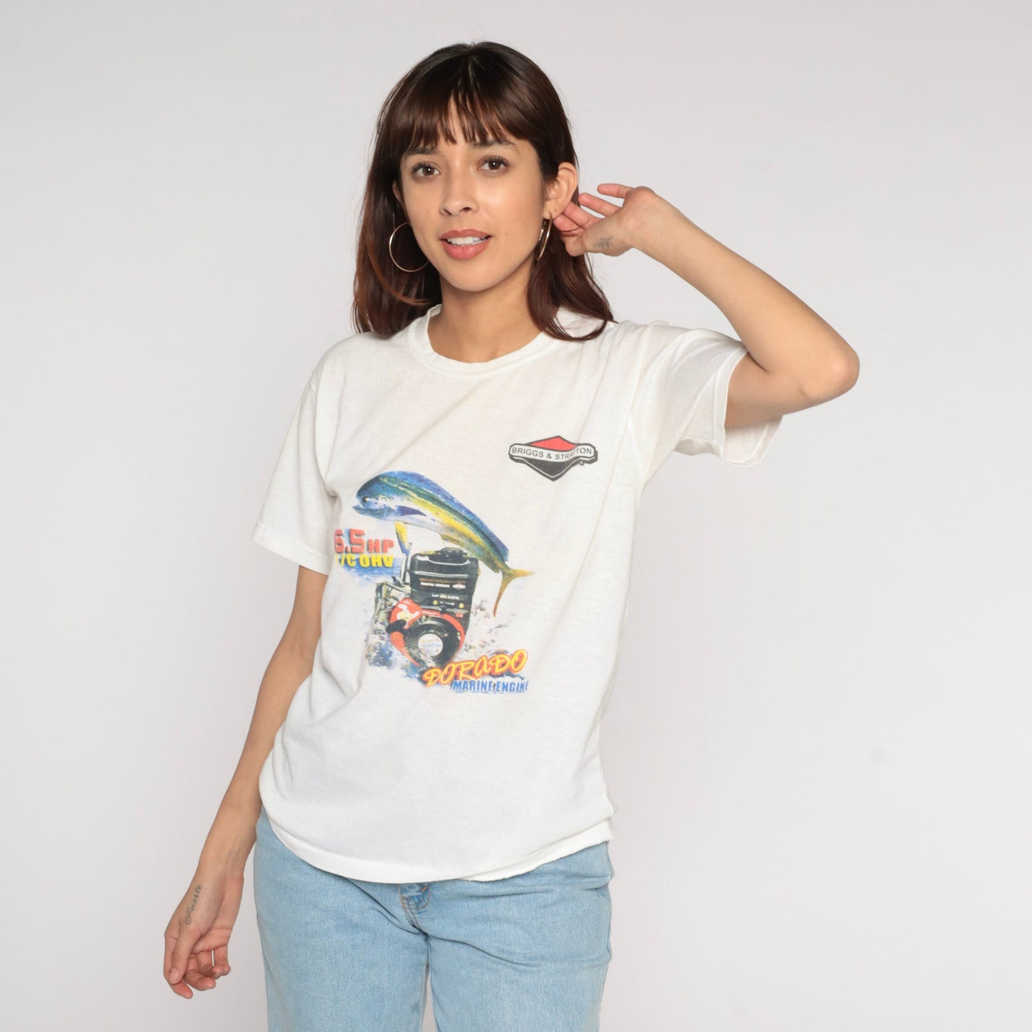 90s Briggs & Stratton Dorado Engine Graphic T-Shirt White Single Stitch Small