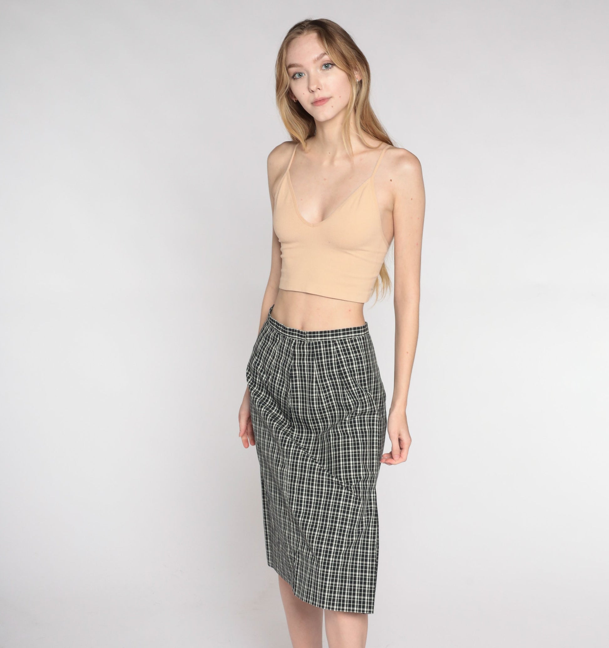 90s White Stag Black White Checkered Knee-Length Skirt Small