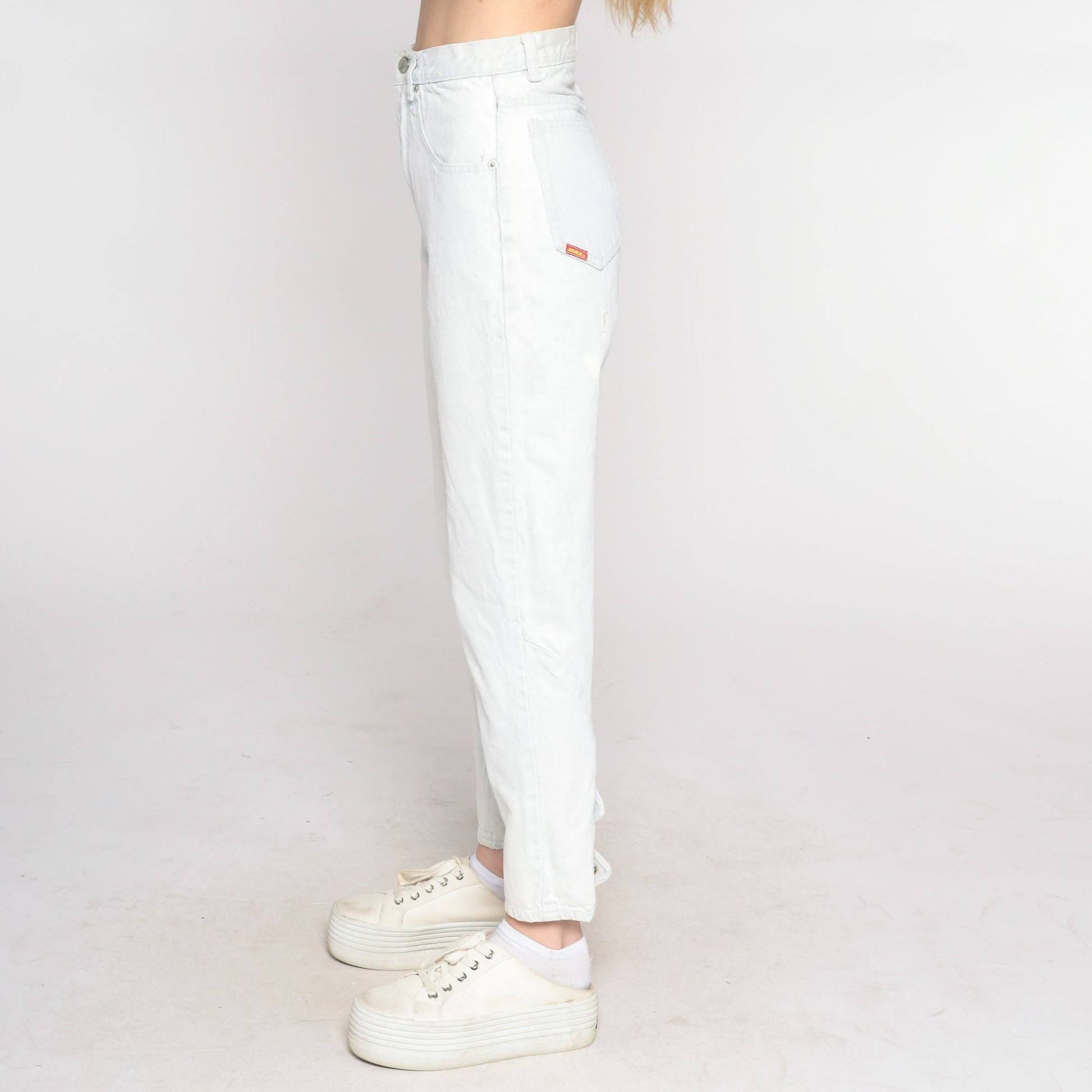 90s Jordache High Waisted Mom Jeans Pale Blue Stone Wash Heart Snap Ankle Extra Small