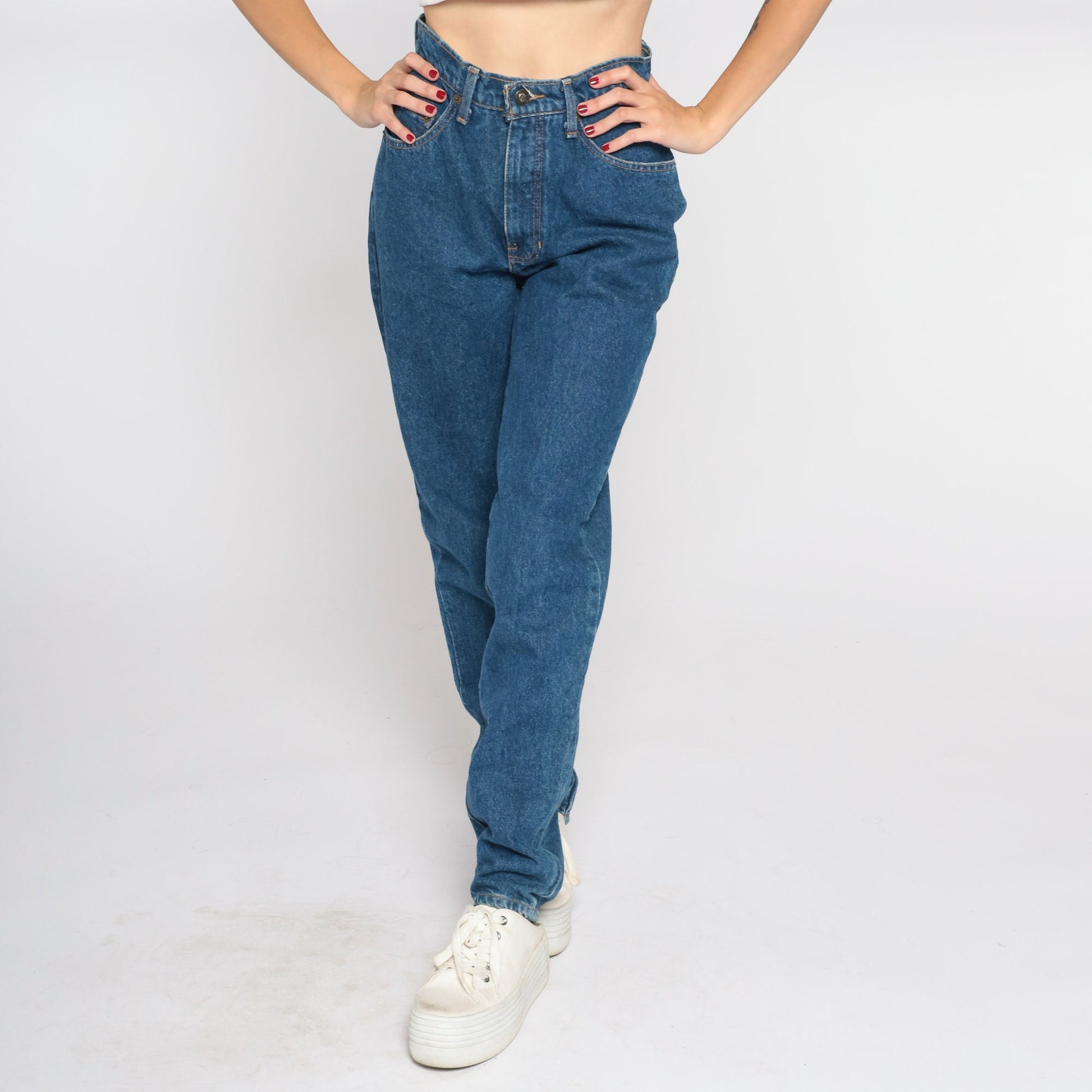 90s Express High-Waist Straight Leg Jeans Dark Blue Denim Small