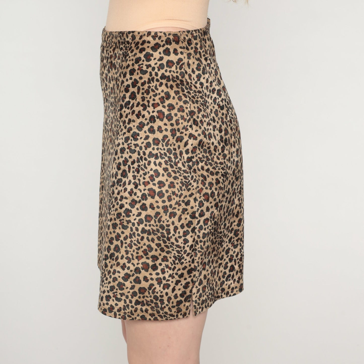 90s Leopard Print Mini Skirt High Waist Pencil Cut Brown Small S
