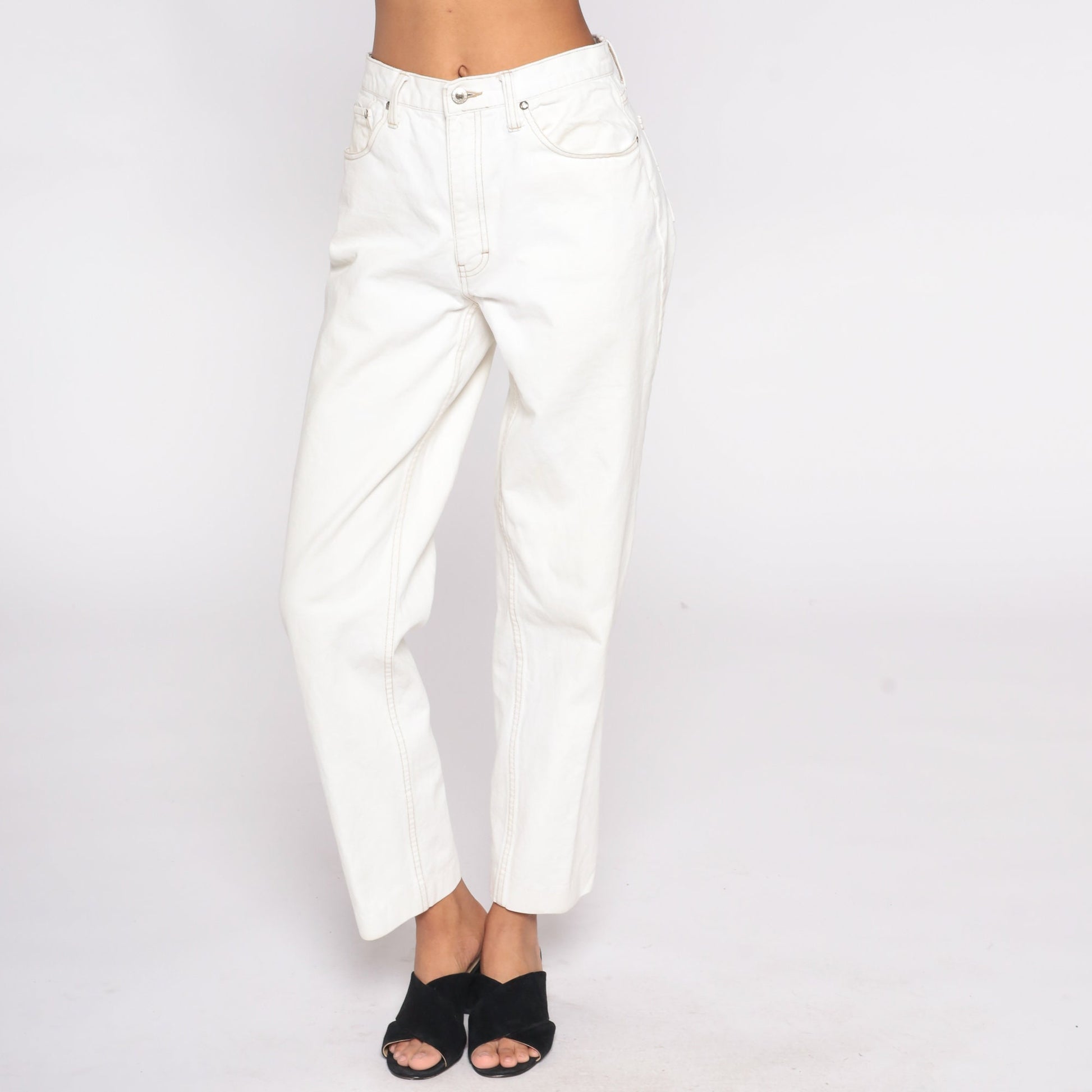 00s Anchor Blue White High Rise Straight Leg Jeans Cotton Denim Medium