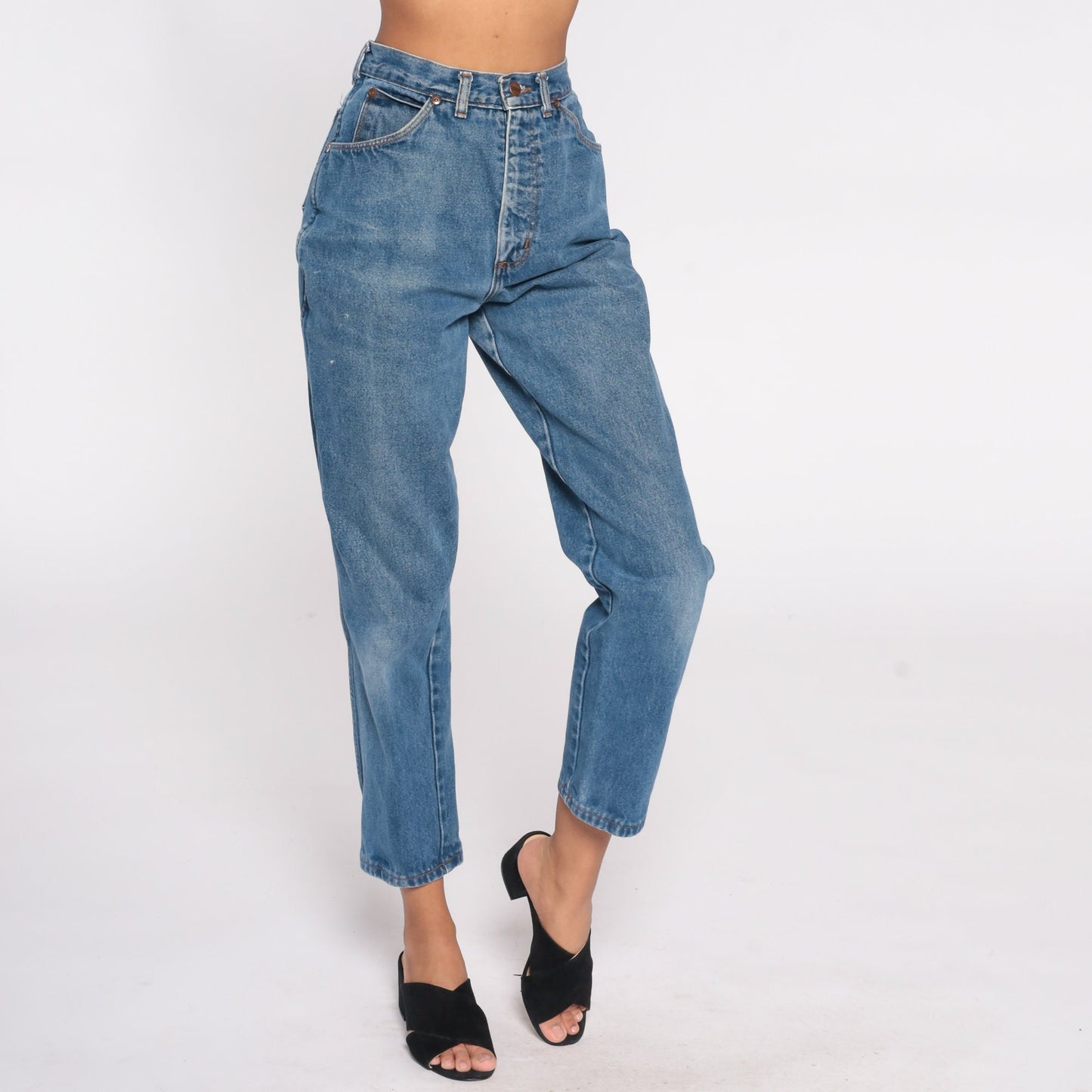 90s Lands End High-Waist Straight Leg Jeans Faded Blue Denim Small S