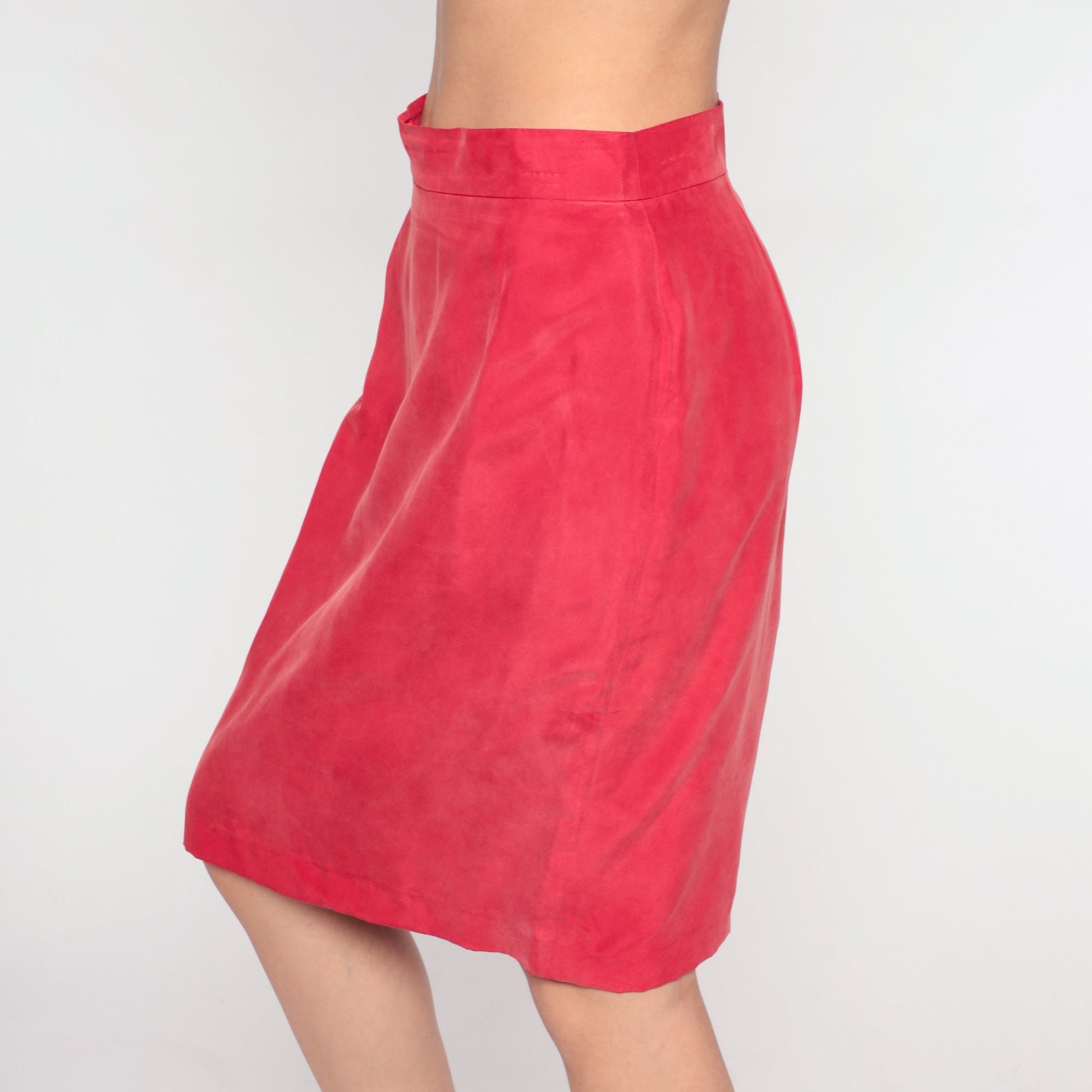 90s Red Silk Pencil Skirt High Waist Mini Wiggle Small 6