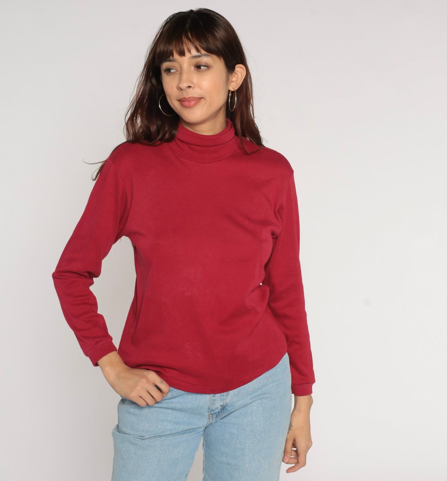 Y2K Red Turtleneck Long Sleeve Shirt Small Medium