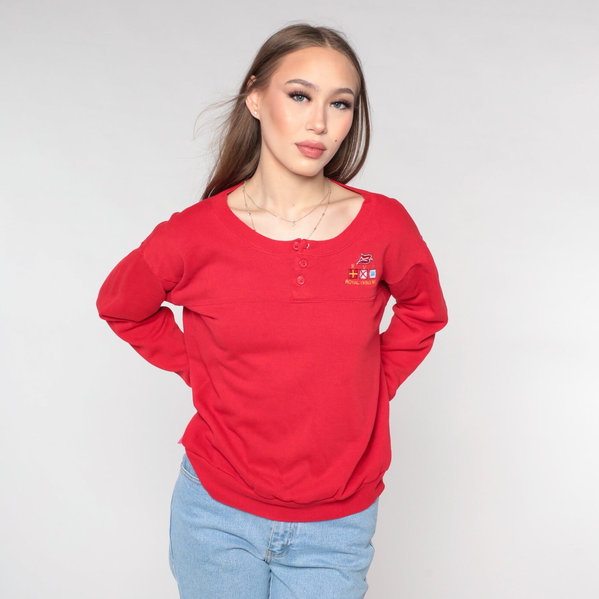 90s Royal Viking Sky Cruise Ship Graphic Sweatshirt Red Medium