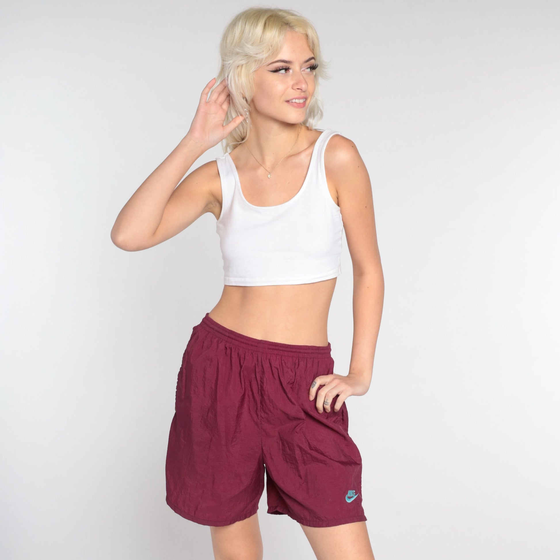 90s Nike Burgundy Nylon Swim Shorts High Rise Small S