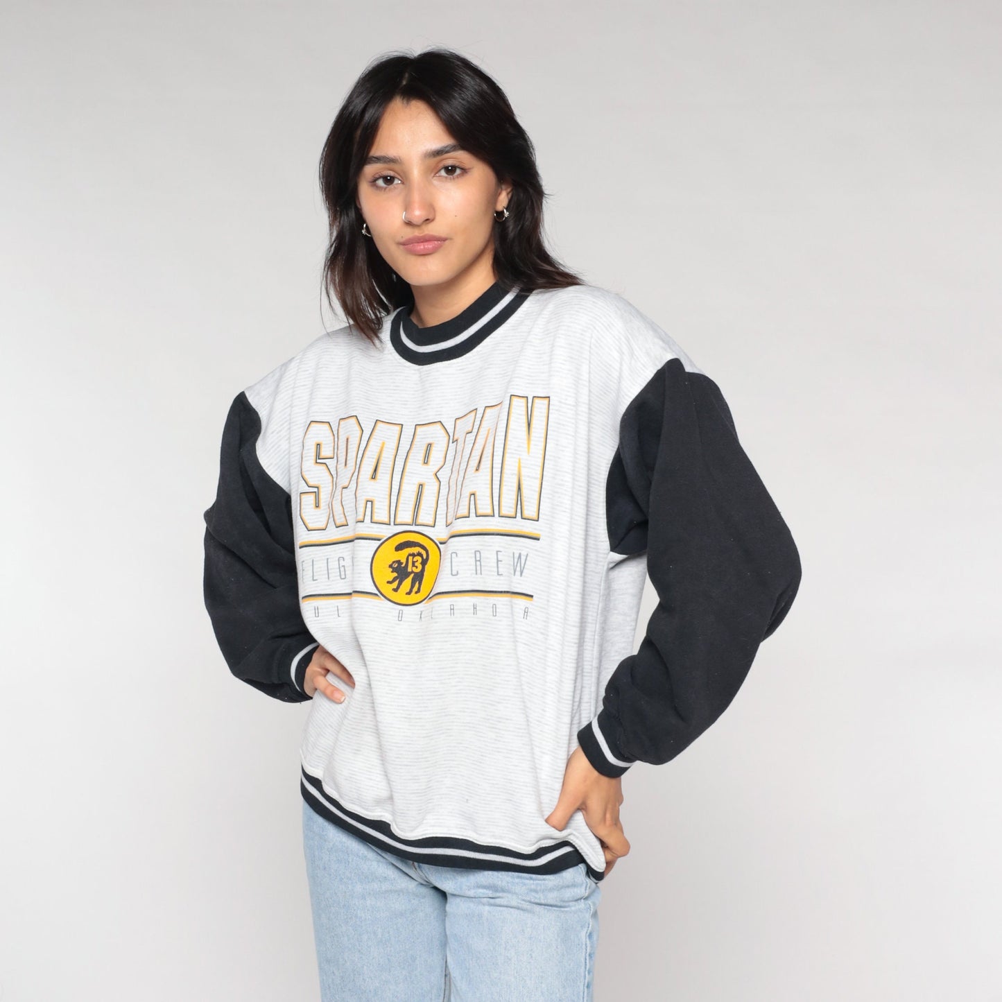 90s Spartans Flight Crew Ringer Sweatshirt Tulsa Oklahoma Aviation Pullover Large