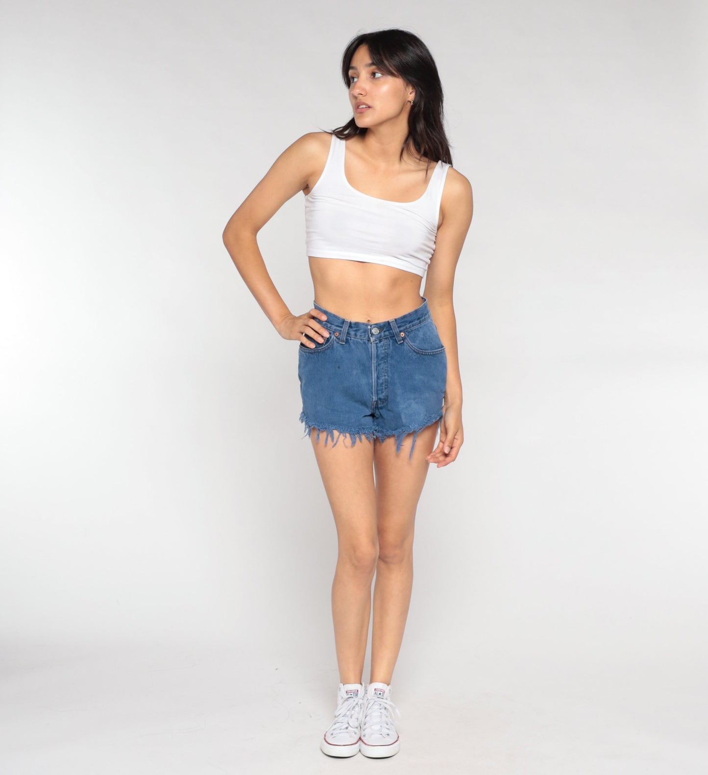 Levi's Y2K Overdyed Denim Cutoff Shorts High Rise Blue Frayed Small S