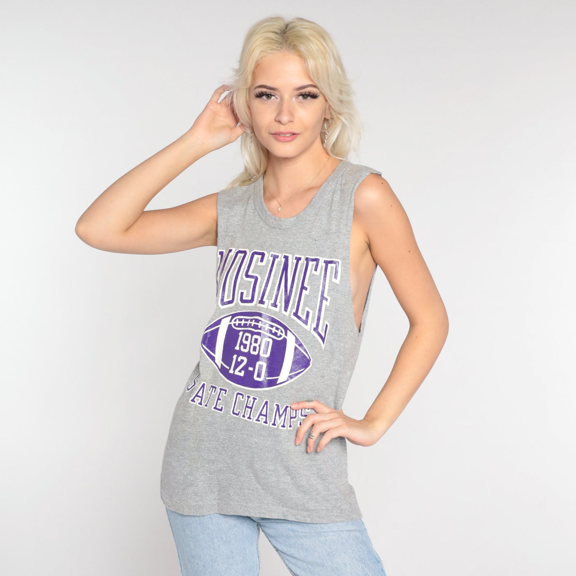 80s Mosinee Wisconsin State Champs 1980 Football Tank Top Grey Small
