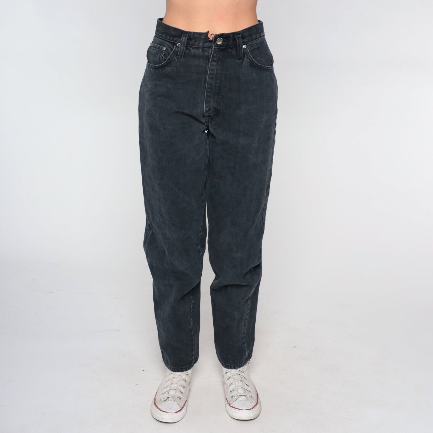 00s Anchor Blue Black High Rise Straight Leg Jeans Tapered Small 27