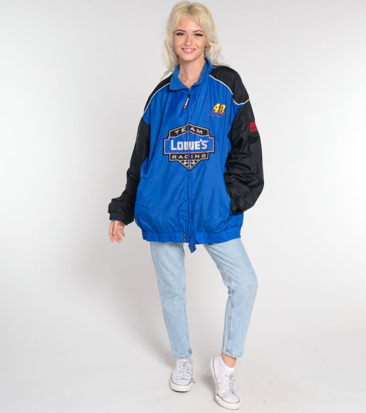 Y2K Lowes Racing Jacket Jimmie Johnson NASCAR Windbreaker Blue Black Extra Large